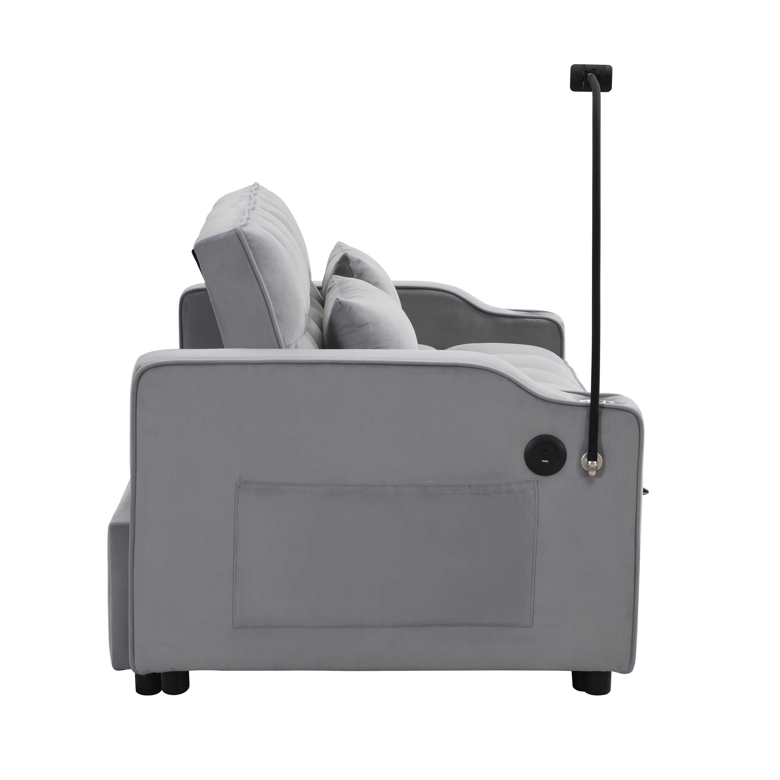 Modern Velvet Loveseat Futon Sofa Couch with Pullout Bed