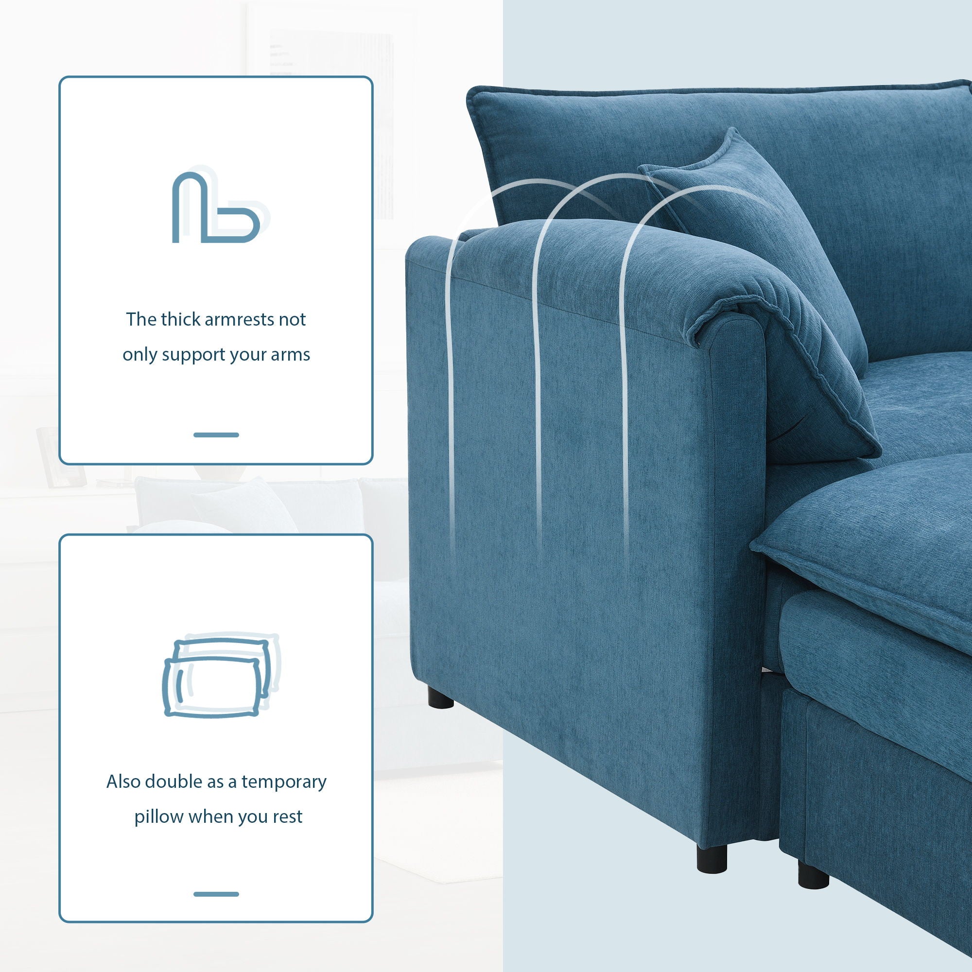 Modular Sectional With Deep And Wide Seat, Cloud Couch Set With Double Cushions Sofa With Movable Ottoman