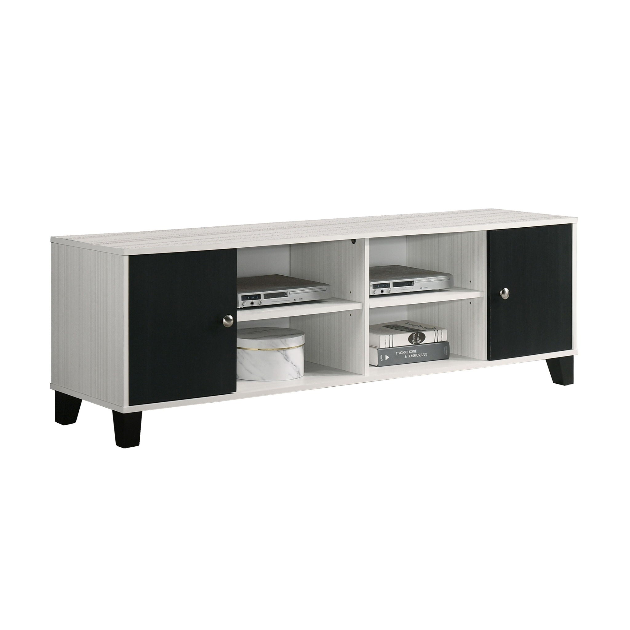 2 Tone TV Stand With Open Shelving And Concealed Storage Living Room Furniture - Black / White
