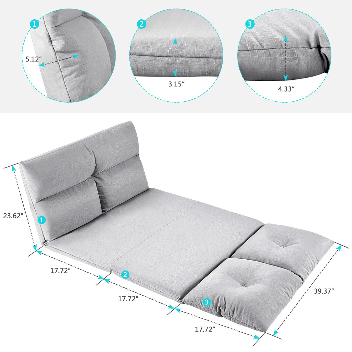 Folding Chaise Lounge Floor Sofa - Gray