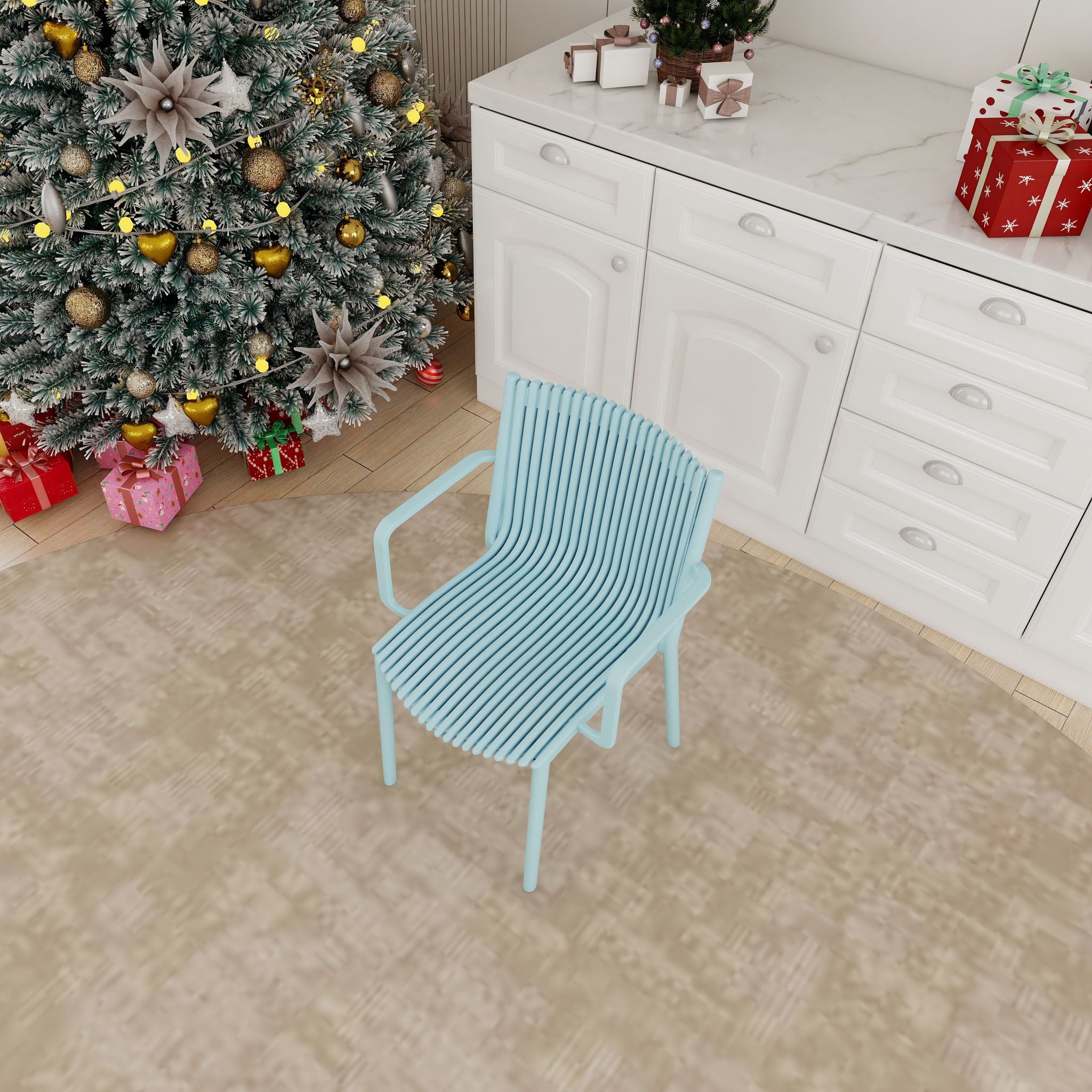 4 Piece Stackable Single Chairs With Vertical Stripe Design For All Weather