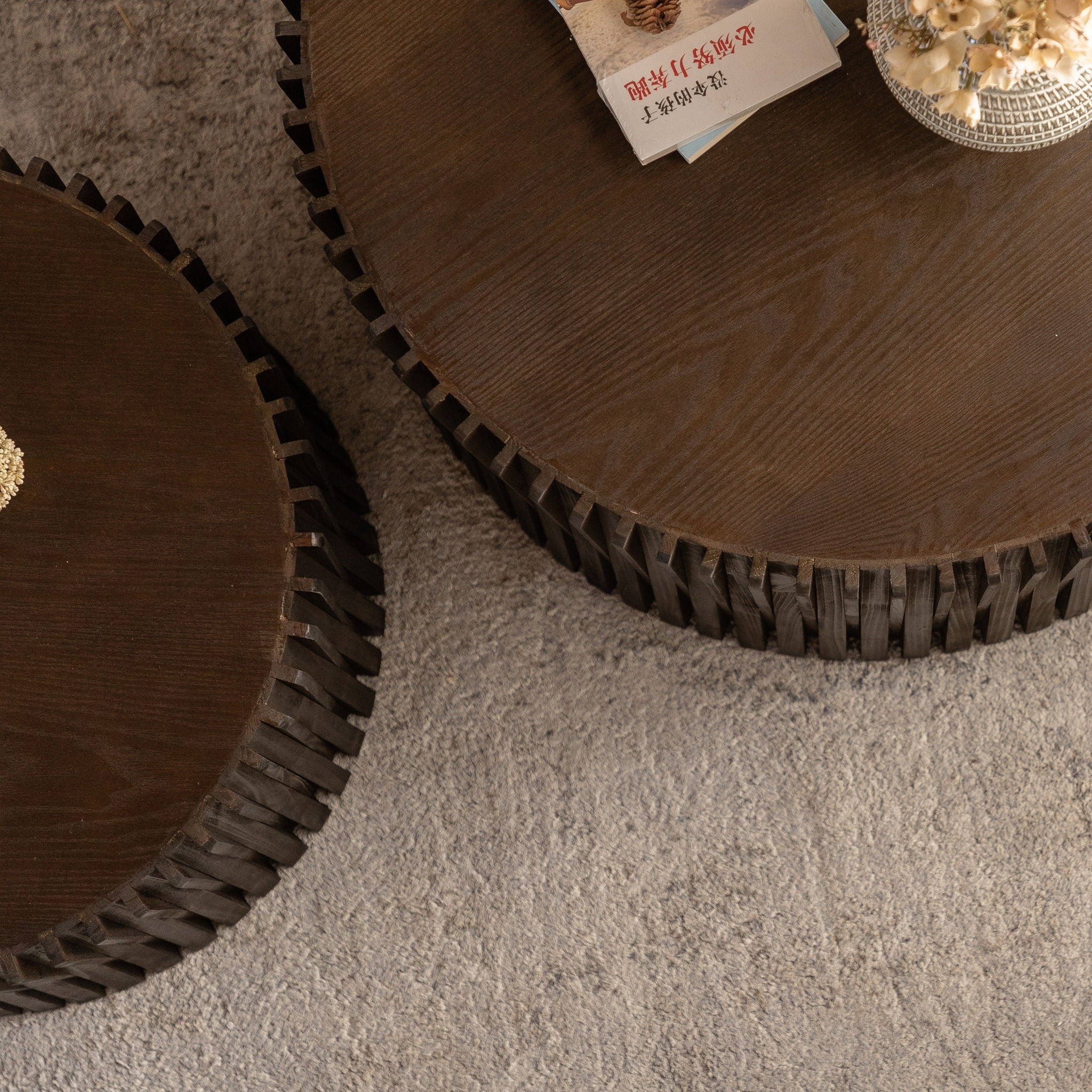 Cylindrical Coffee Table With Vertical Texture Relief