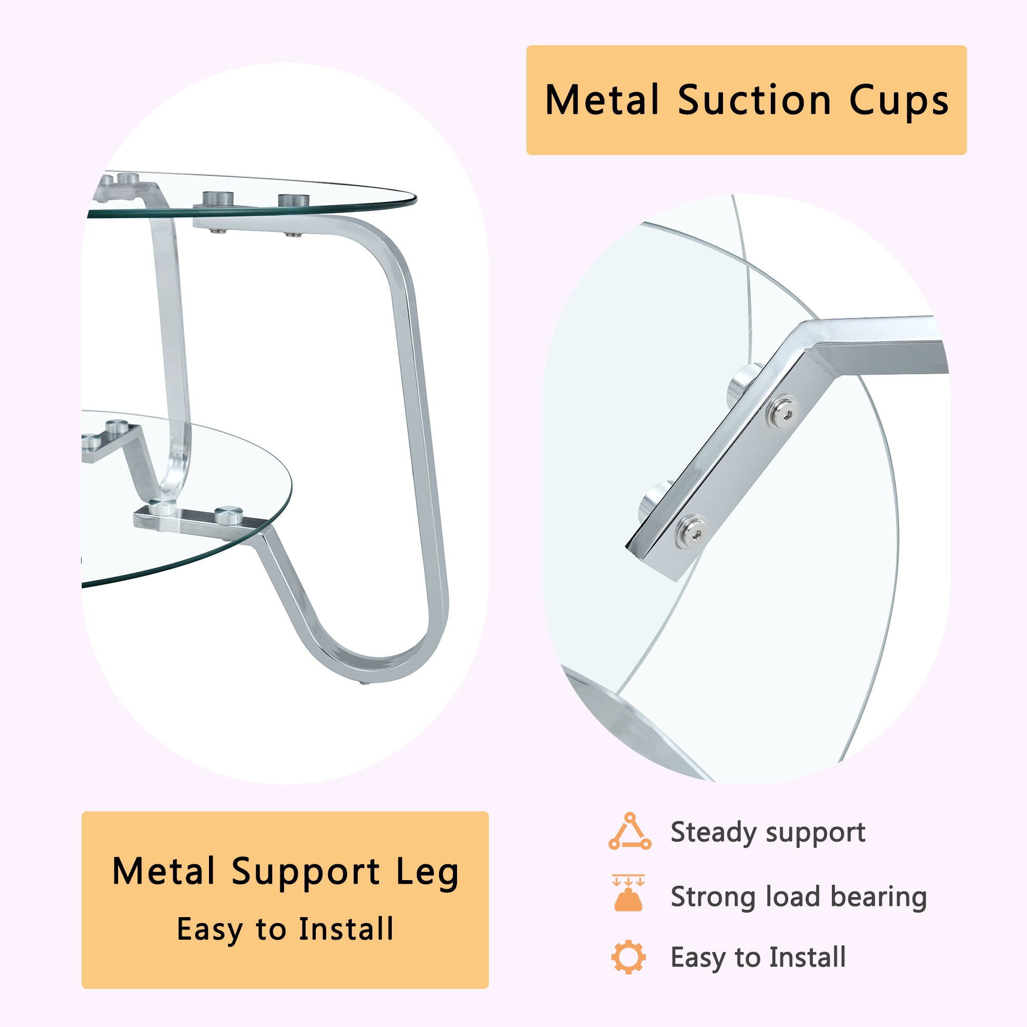 Retro Minimalist Style Metal Frame Double Layer Tempered Glass Coffee Table