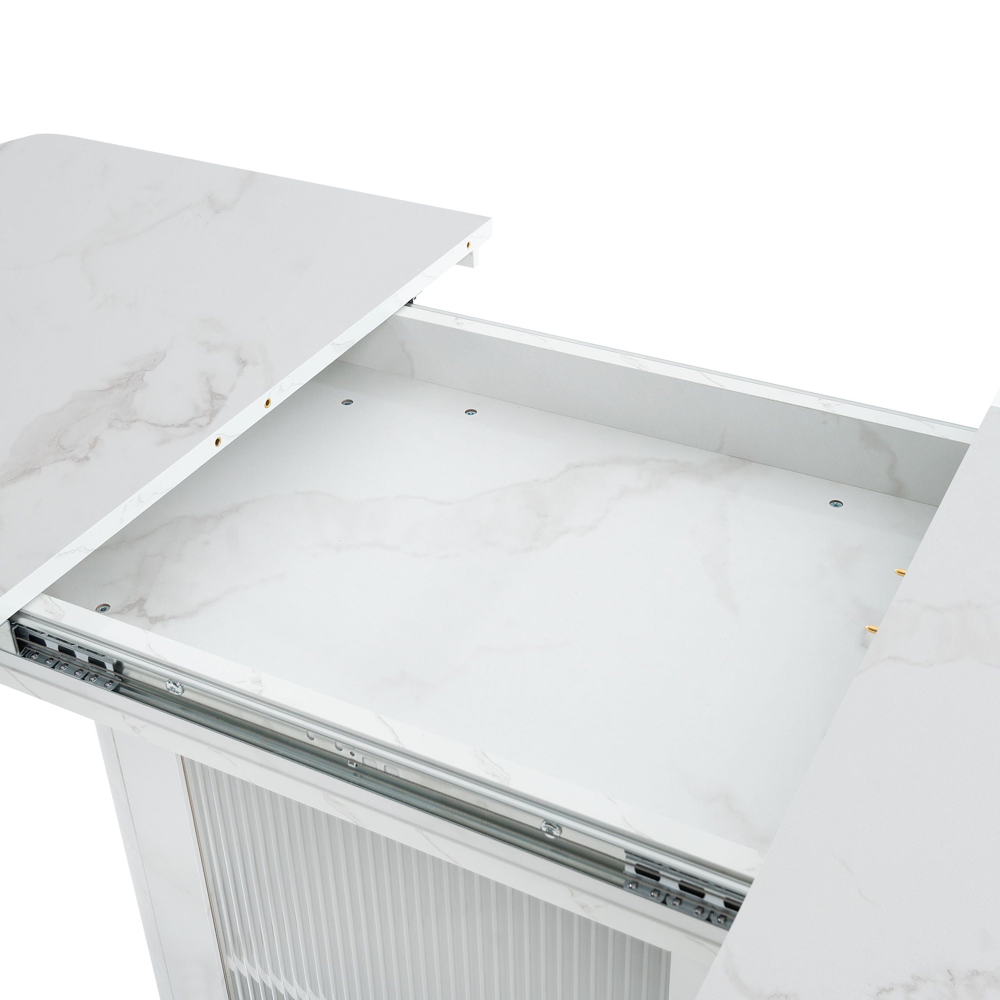 Modern Rectangle Dining Table With Stretchable Top, Storage Cabinet