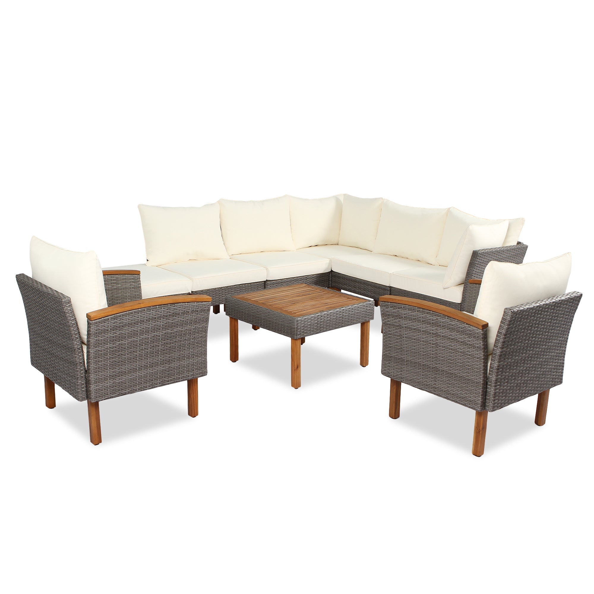 9-Piece Ergonomic Wicker Patio Lounge Set