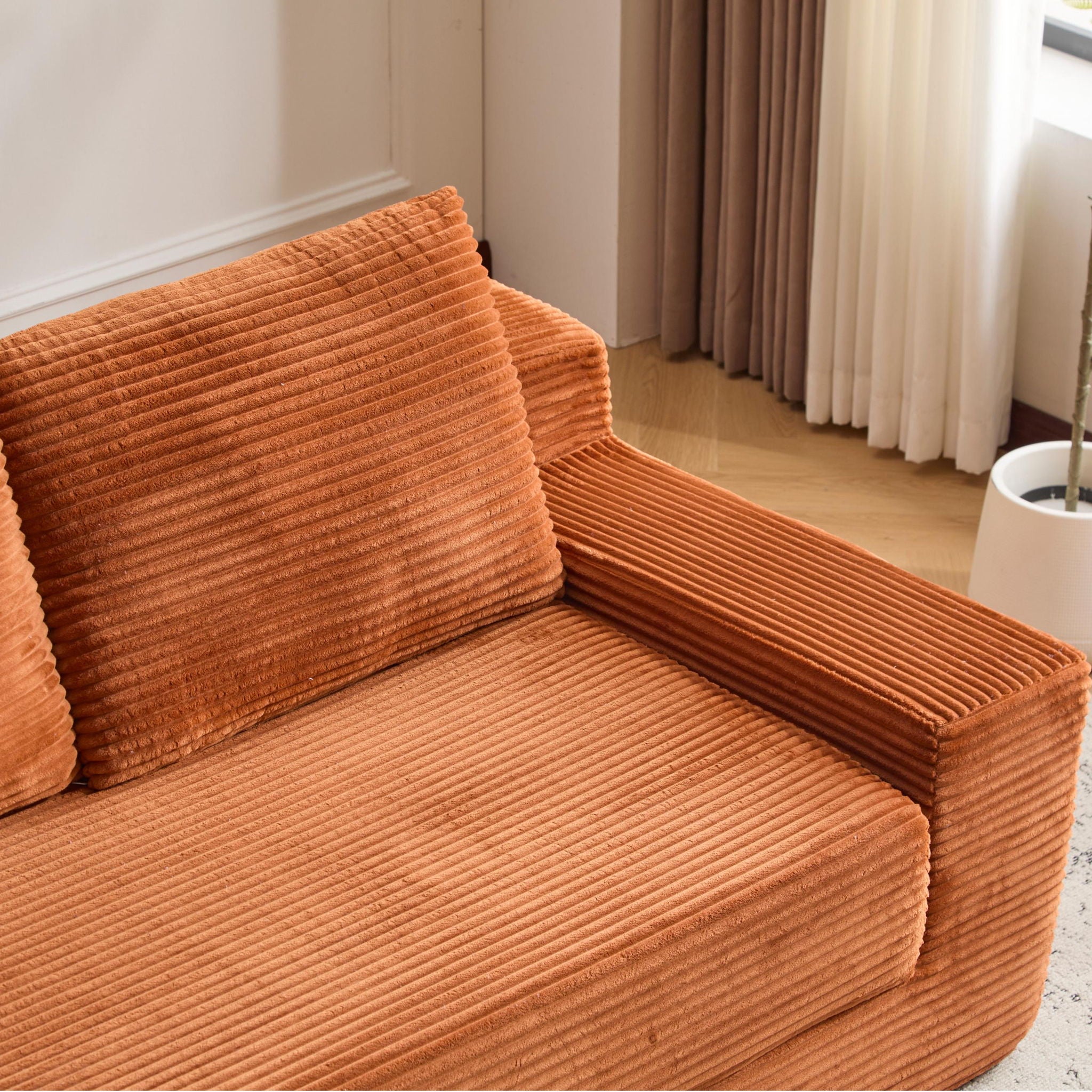 Loveseat Sofa, Comfortable Deep Seat Sofa Bed, Modern Small Corduroy Couch For Living Room Bedroom,Reversible Cushion With Pillows,No Assembly Required,Orange