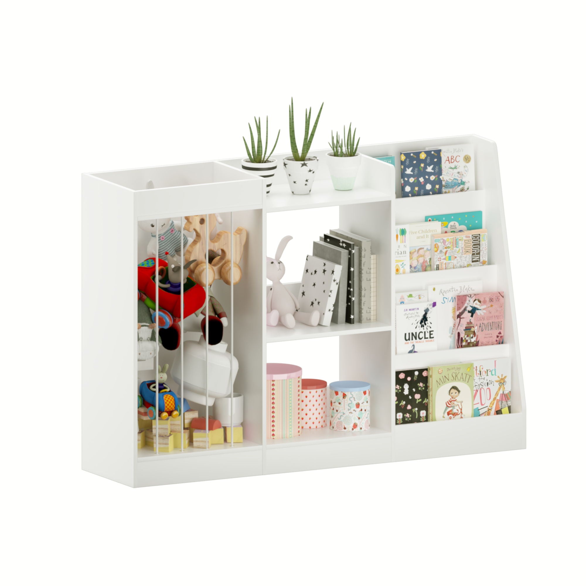 Bookshelf And Toy Storage, 3 Tier Montessori Bookcase With Stuffed Animal Organizer - White