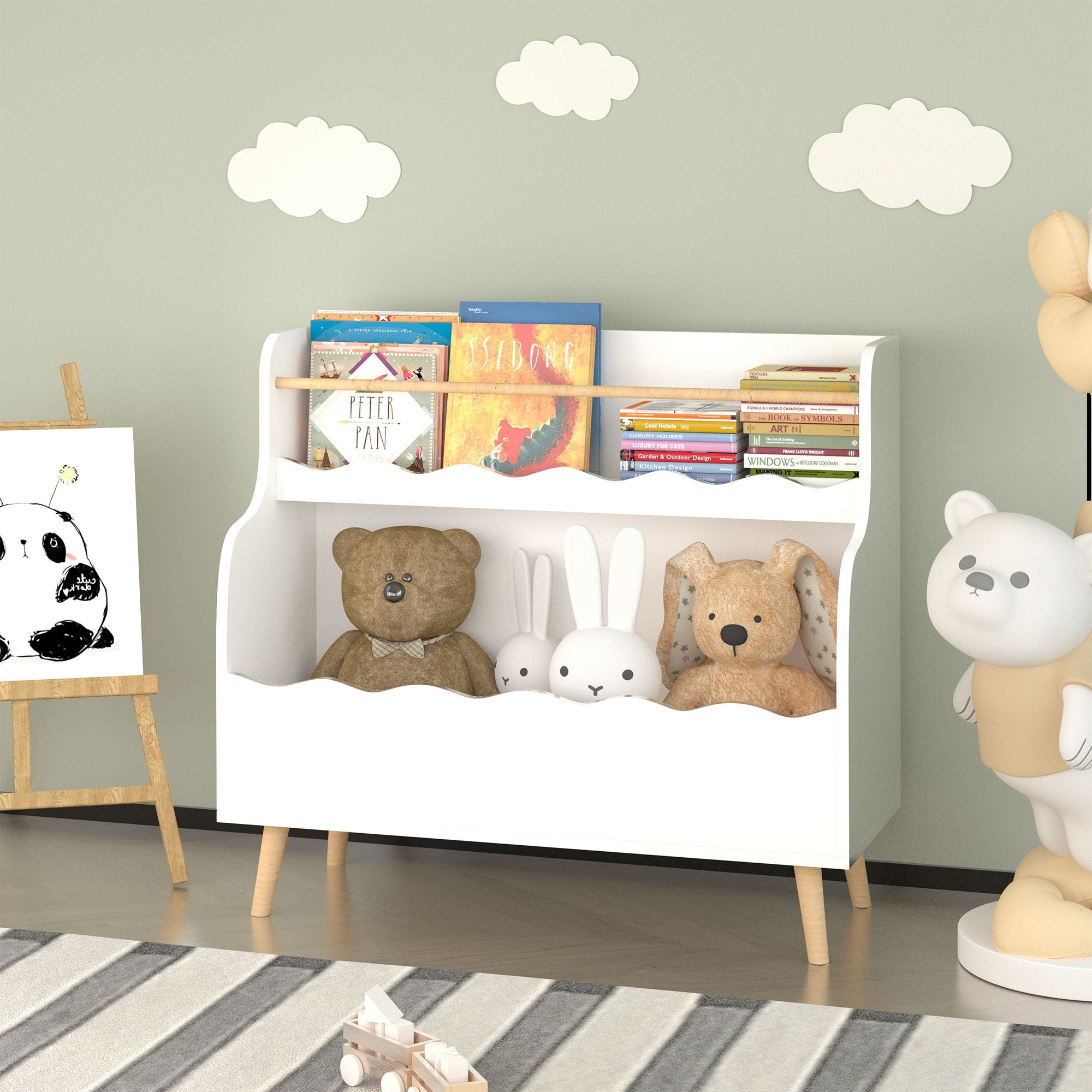 Kids Bookcase, Children Book Organizer Toy Storage Cabinet - White