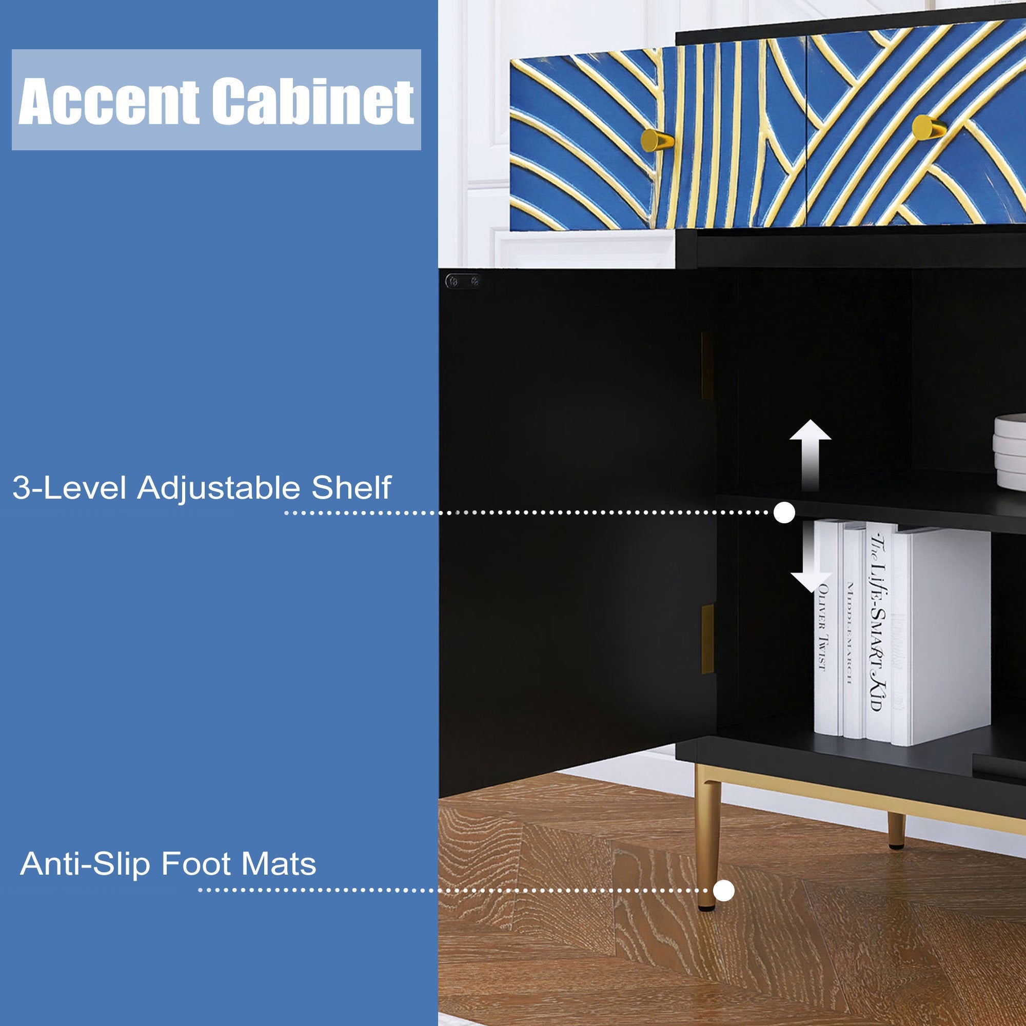Black & Blue Modern MDF Storage Cabinet – Adjustable Shelf & Drawer - Best Buy Furniture