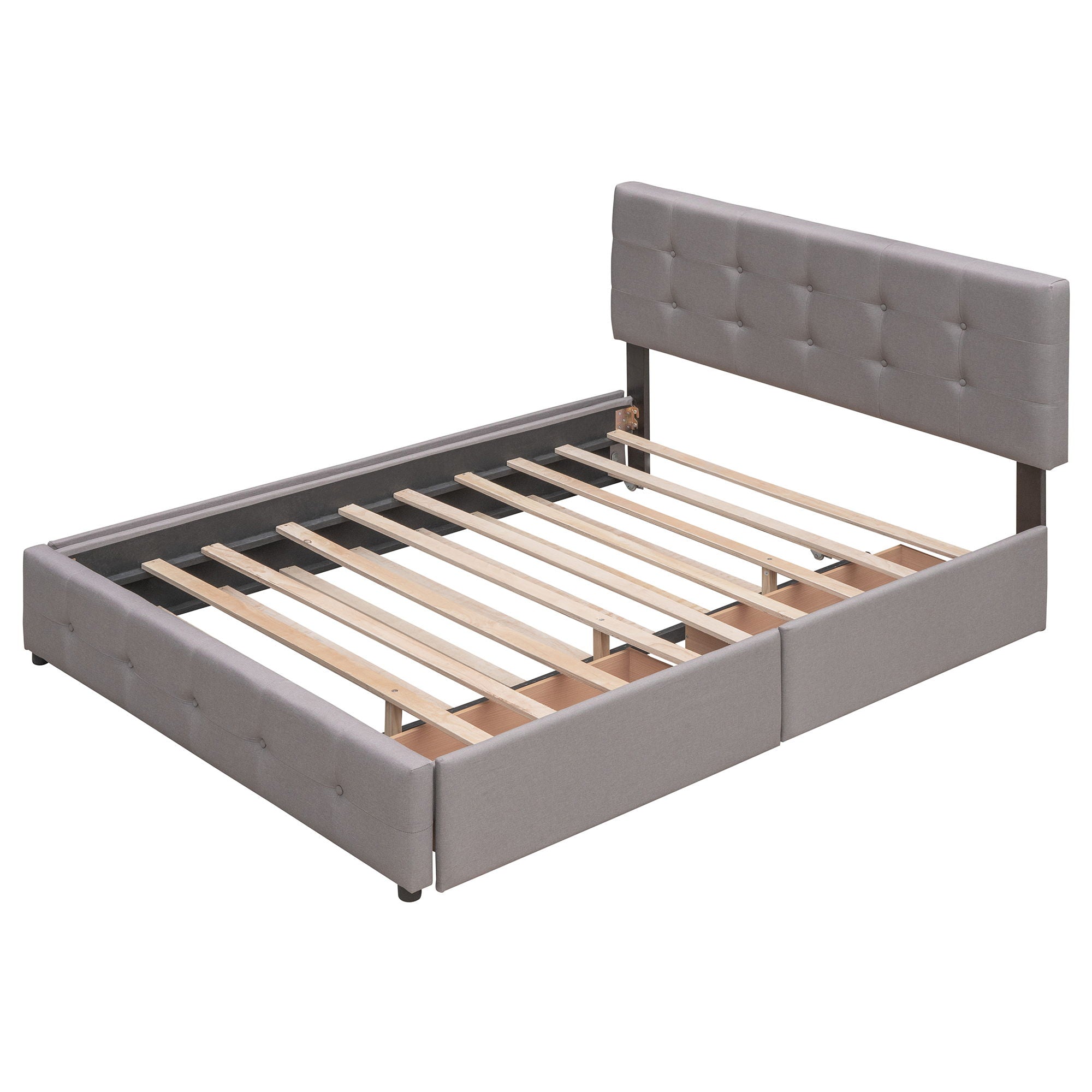 Upholstered Platform Bed With Classic Headboard And Drawers, No Box Spring Needed