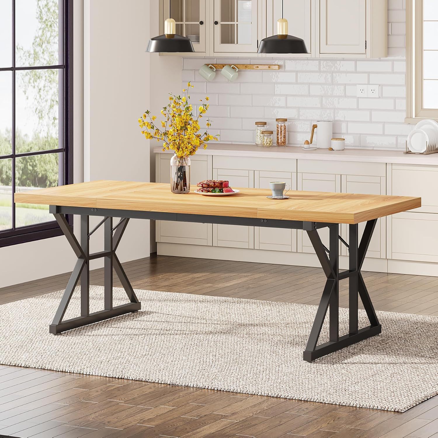 Rectangular Dining Table With X Trestle Metal Legs