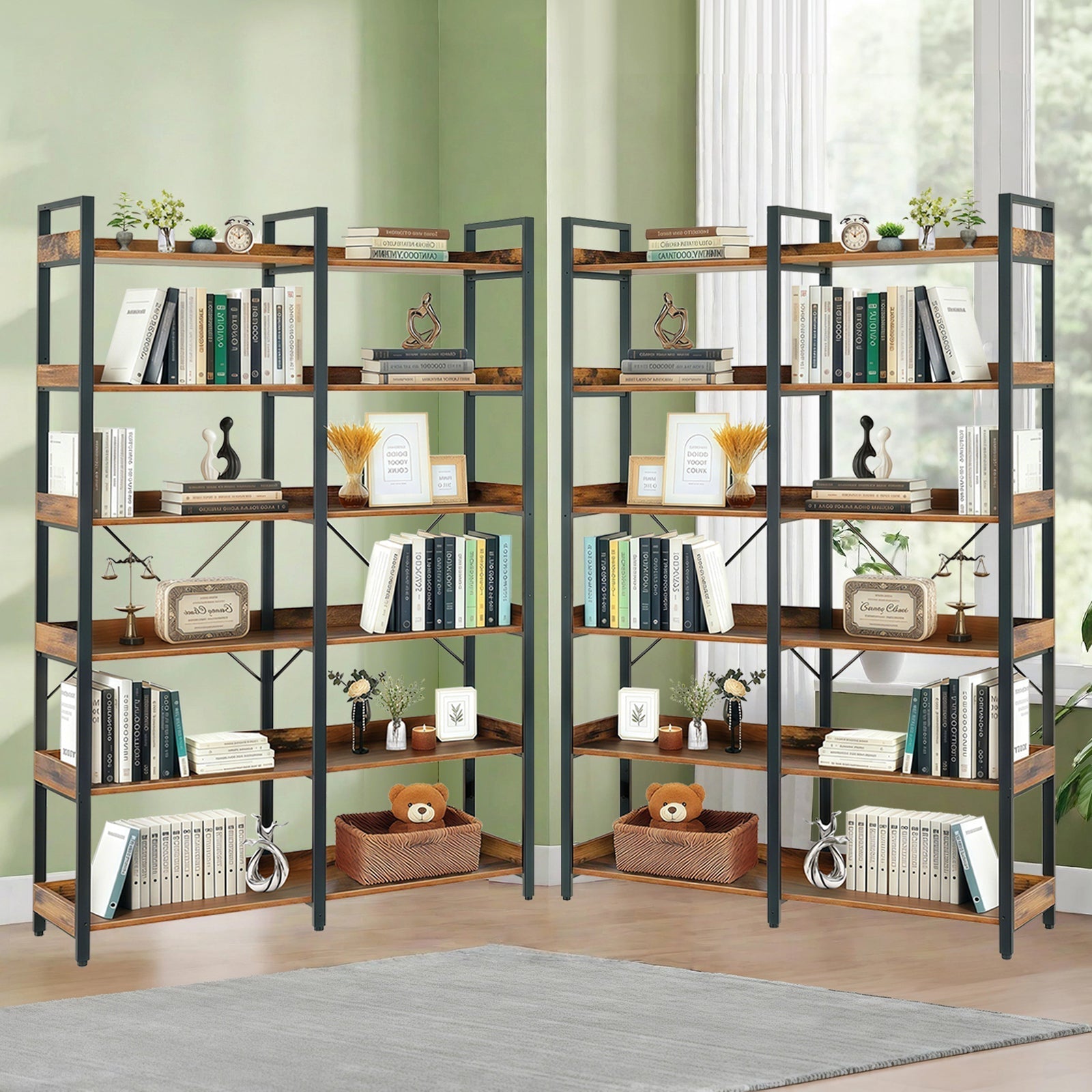 6-Tier Industrial Bookshelf With 12 Open Shelves