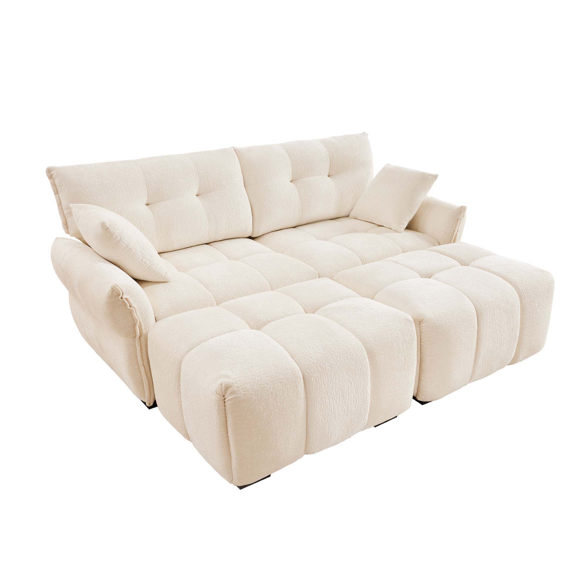 Sofa Set With Ottoman And Pillows, Textured, High Resilience Cushions