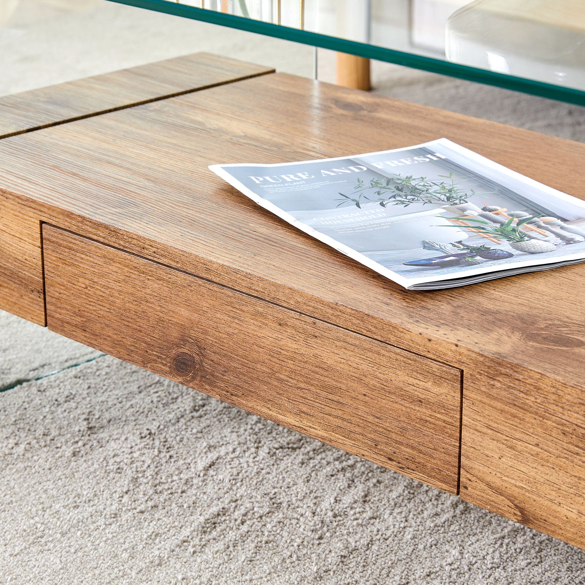 Modern 2 Tier Square Coffee Table, Elegant Marble Pattern