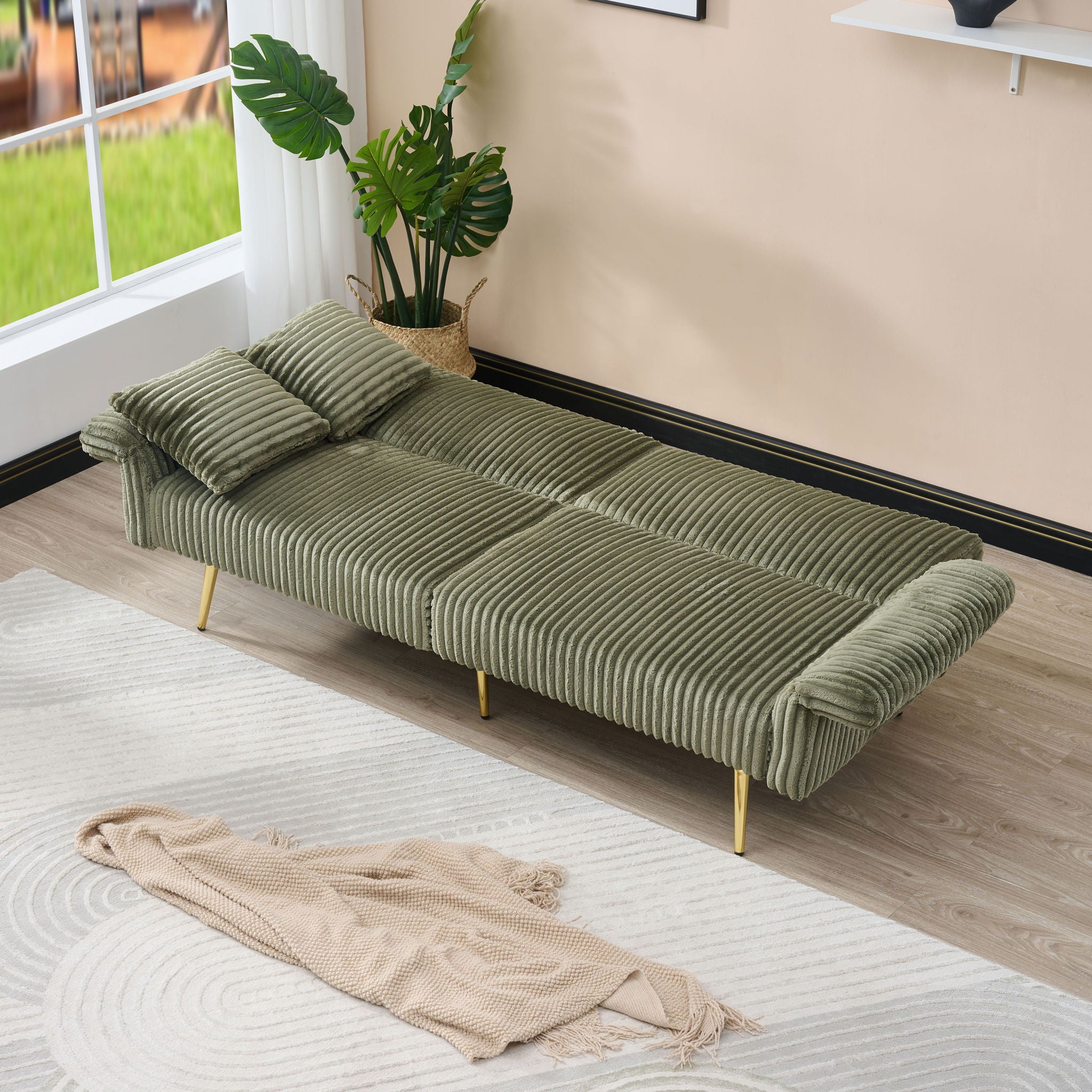 Luxury Corduroy Foldable Double Sofa Bed With Folding Armrests