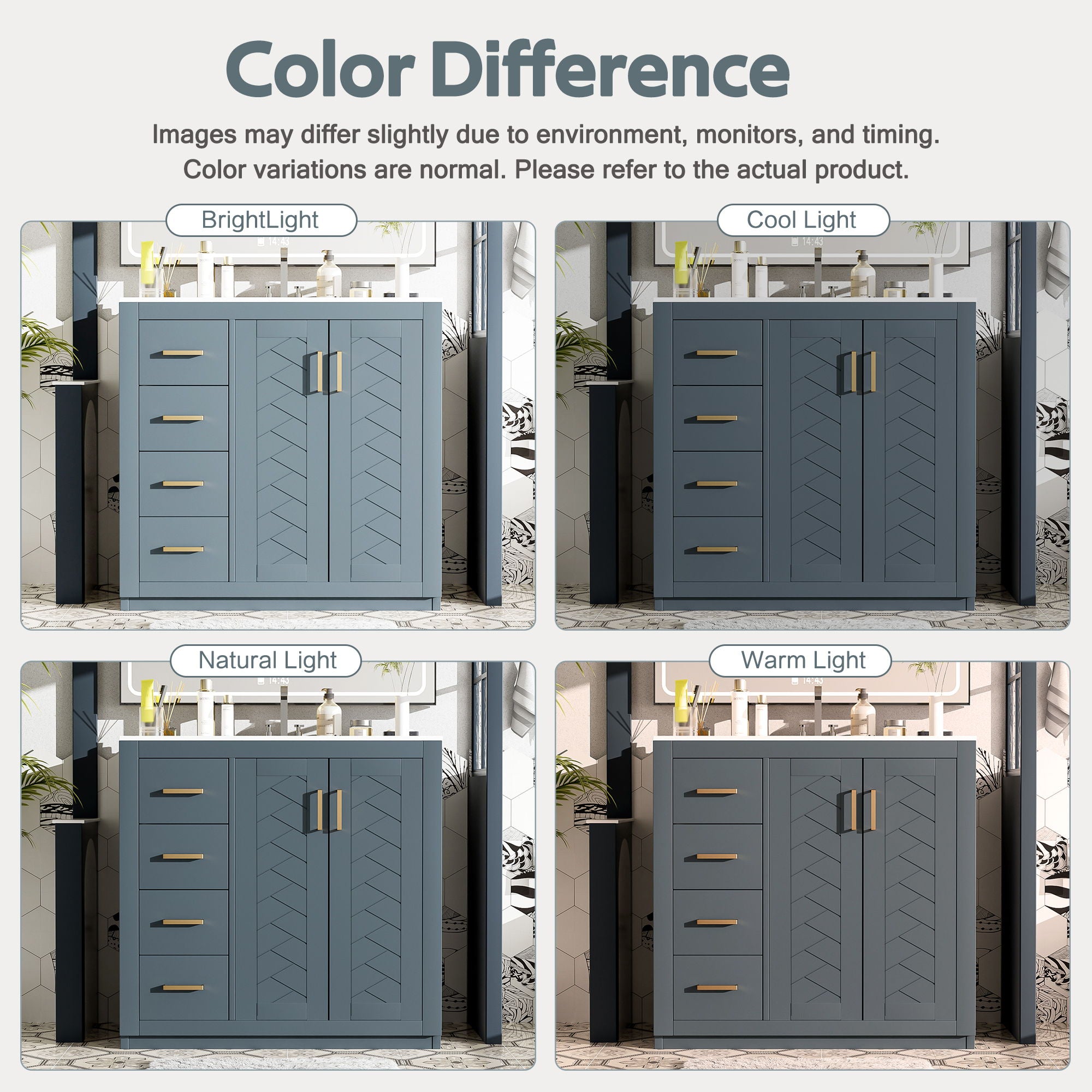 Modern Bathroom Vanity With Ceramic Sink, Freestanding Set With Drawers And Soft-Closing Doors