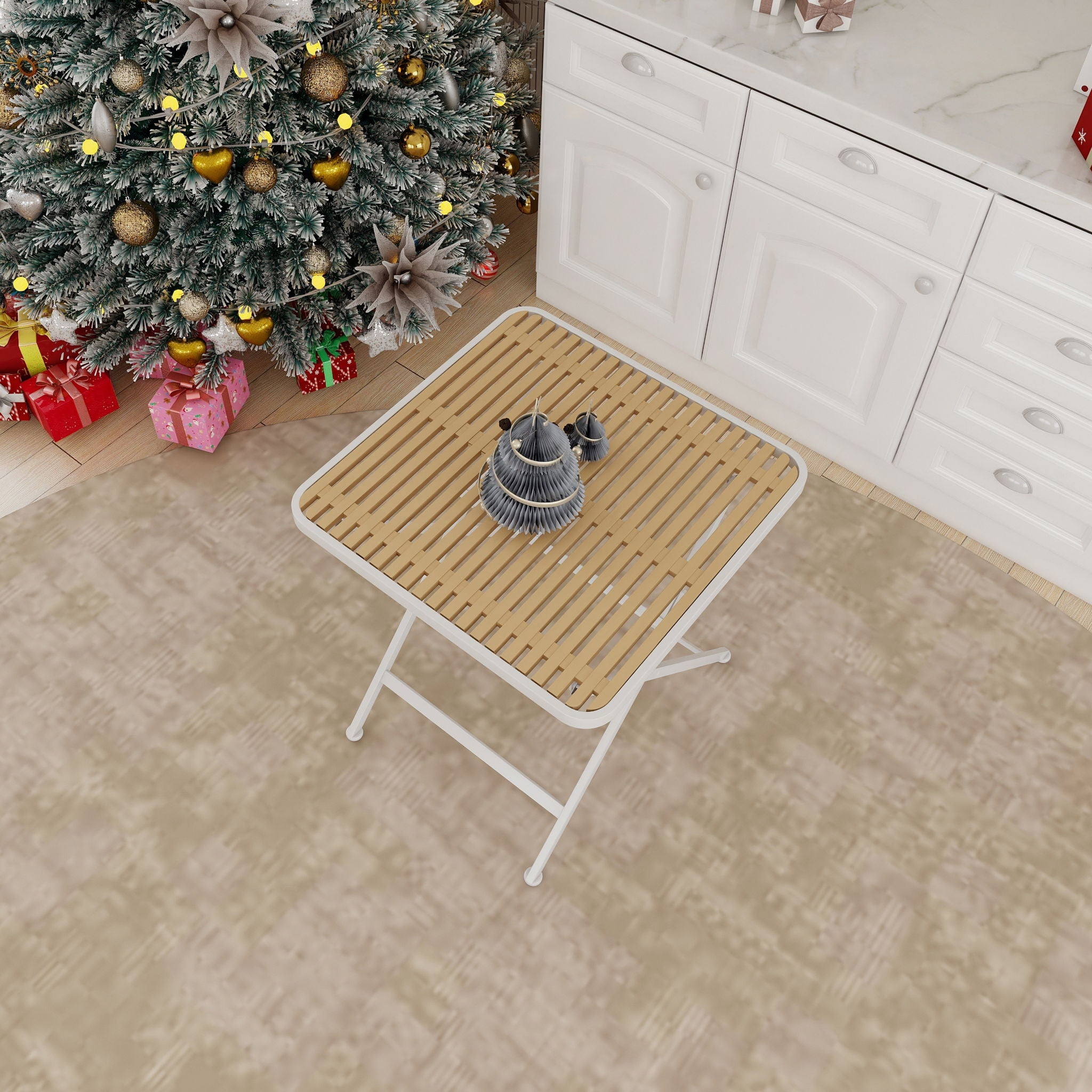 Modern Folding Square Table, Water Proof And Wear Resistant - Apricot / White