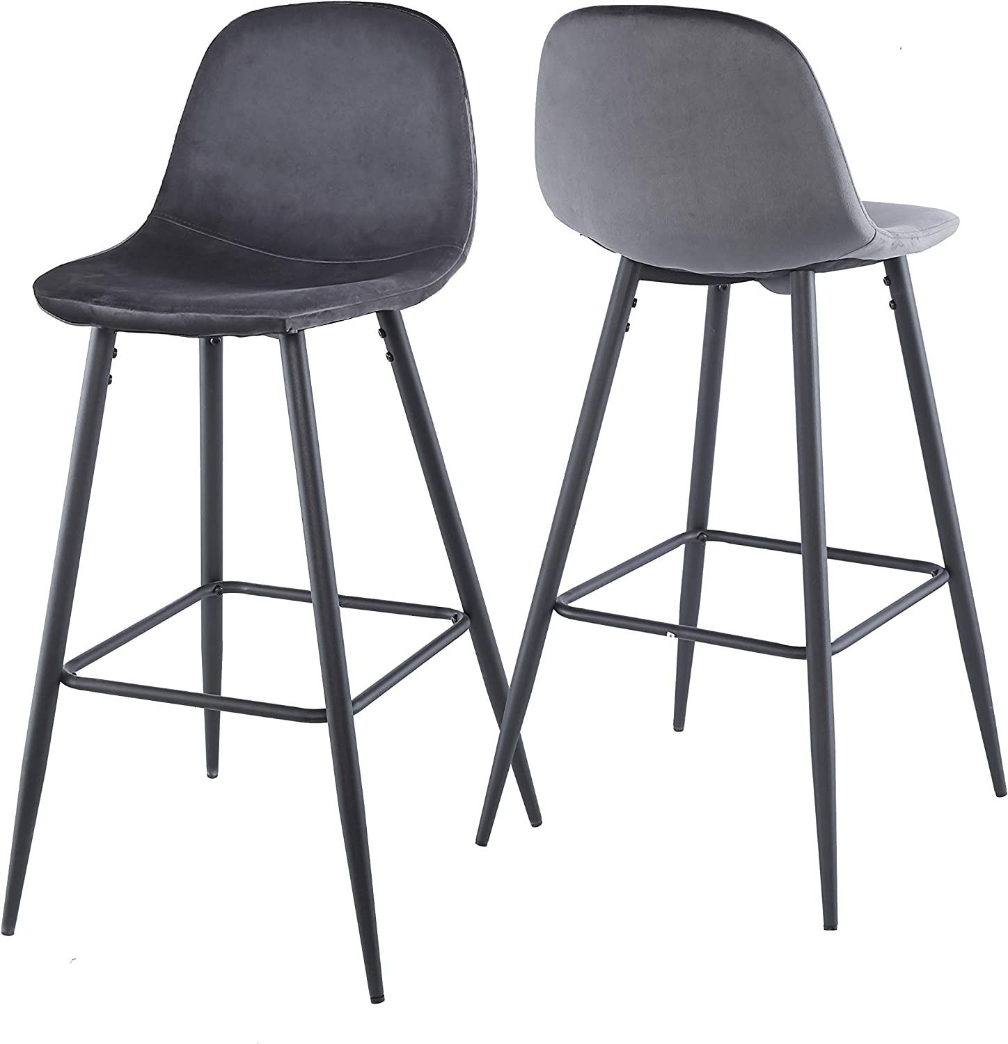 Velvet Barstool With Back (Set of 2)