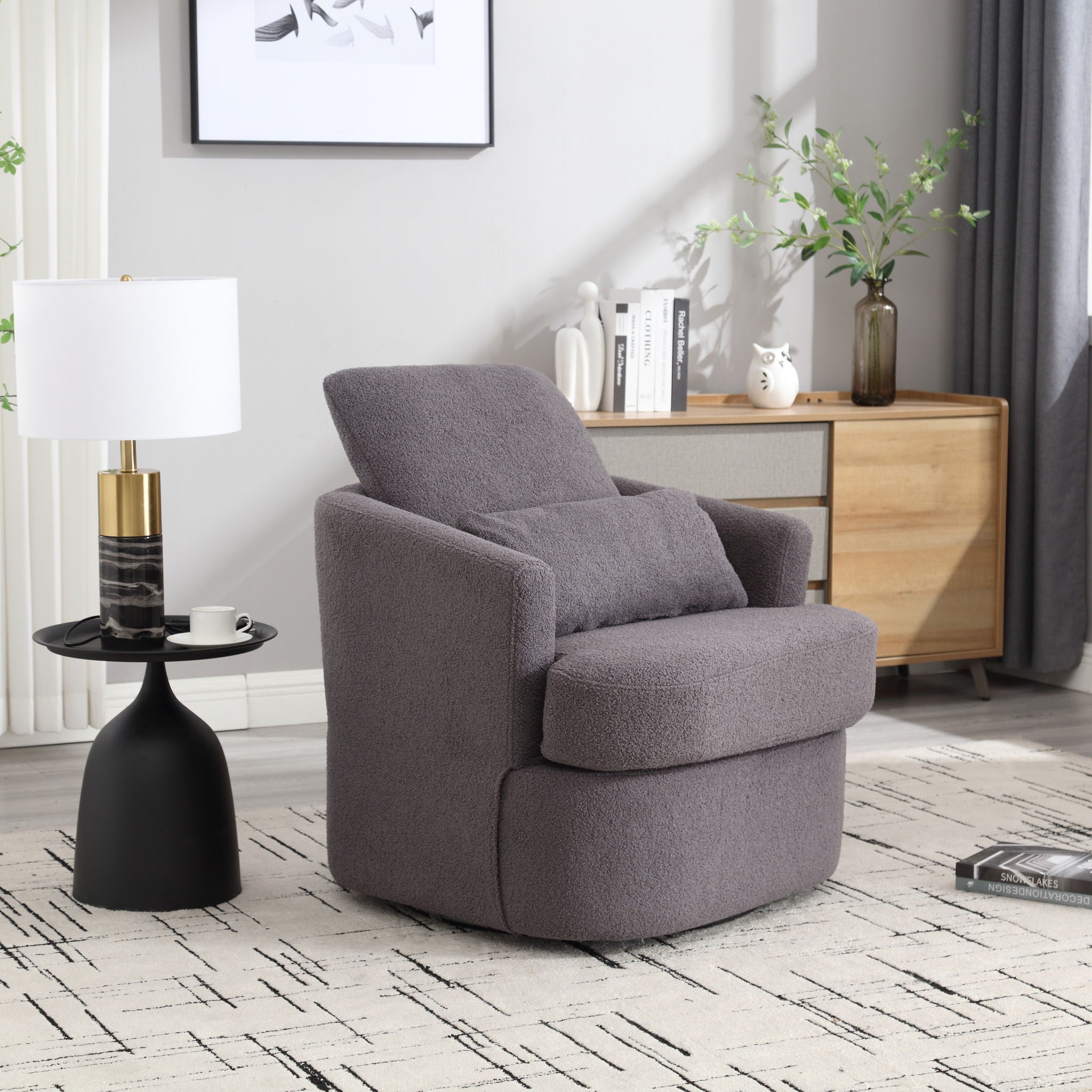 Modern Barrel Comfy Round Accent Sofa Chair, 360 Degree Swivel