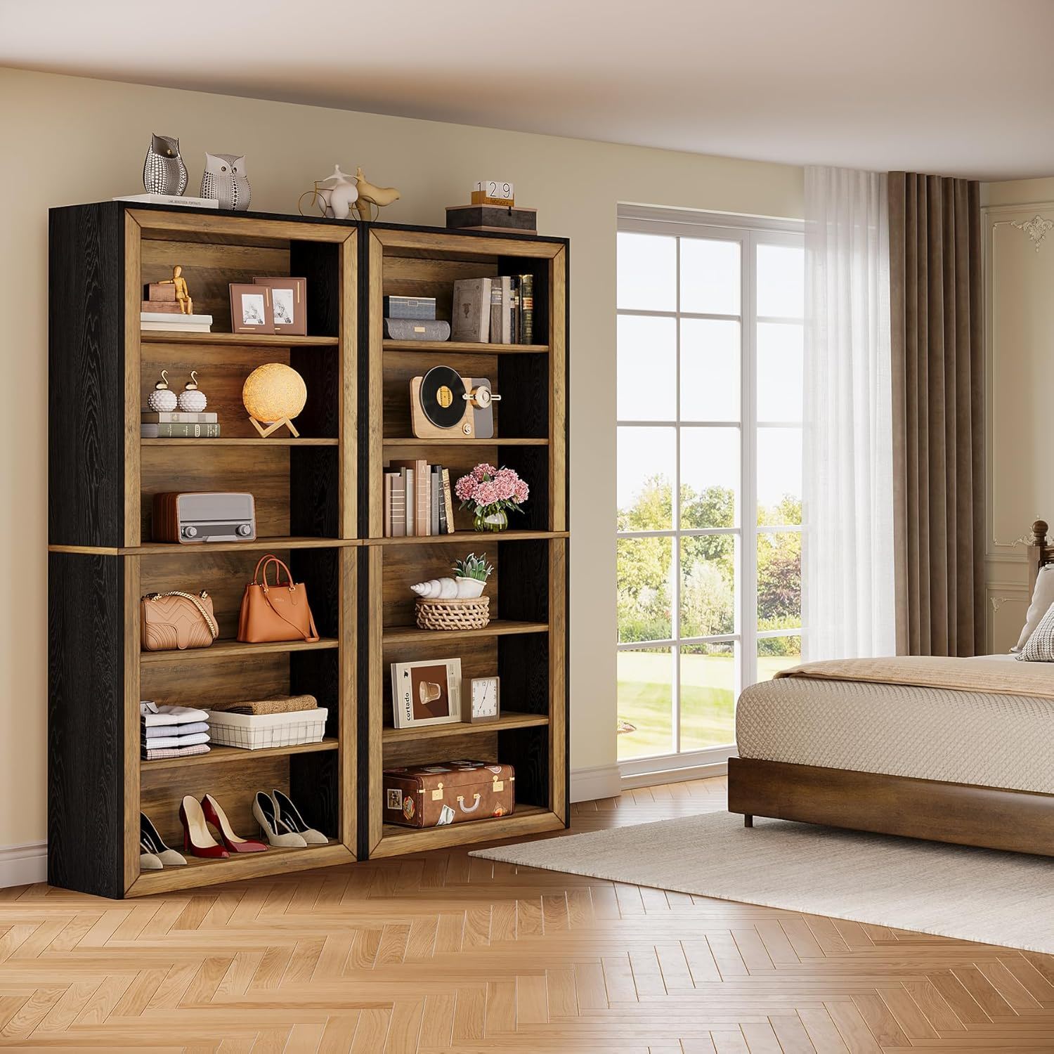 7 Tier Open Bookshelf Storage For Living Room - Black / Brown