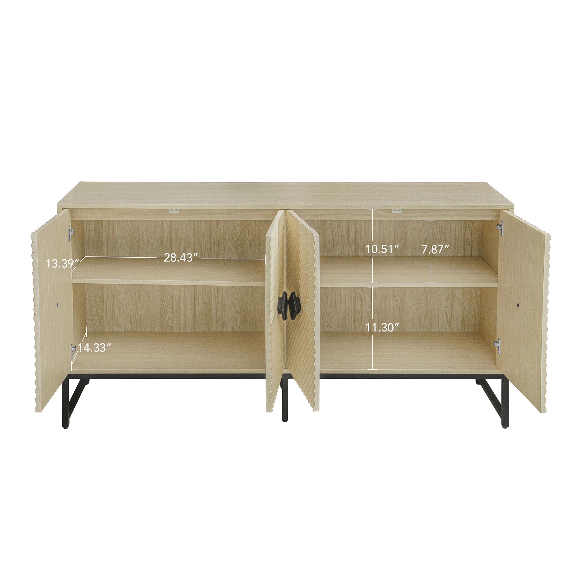 Carved 4 Door Sideboard With Storage, Adjustable Shelf