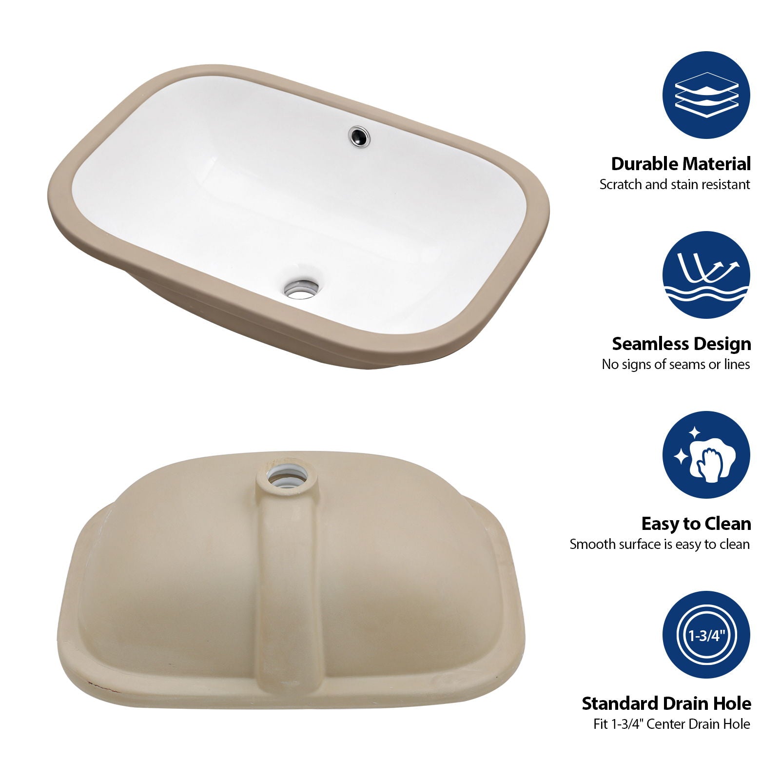 Modern Ceramic Undermount Bathroom Sink With Overflow, High Quality