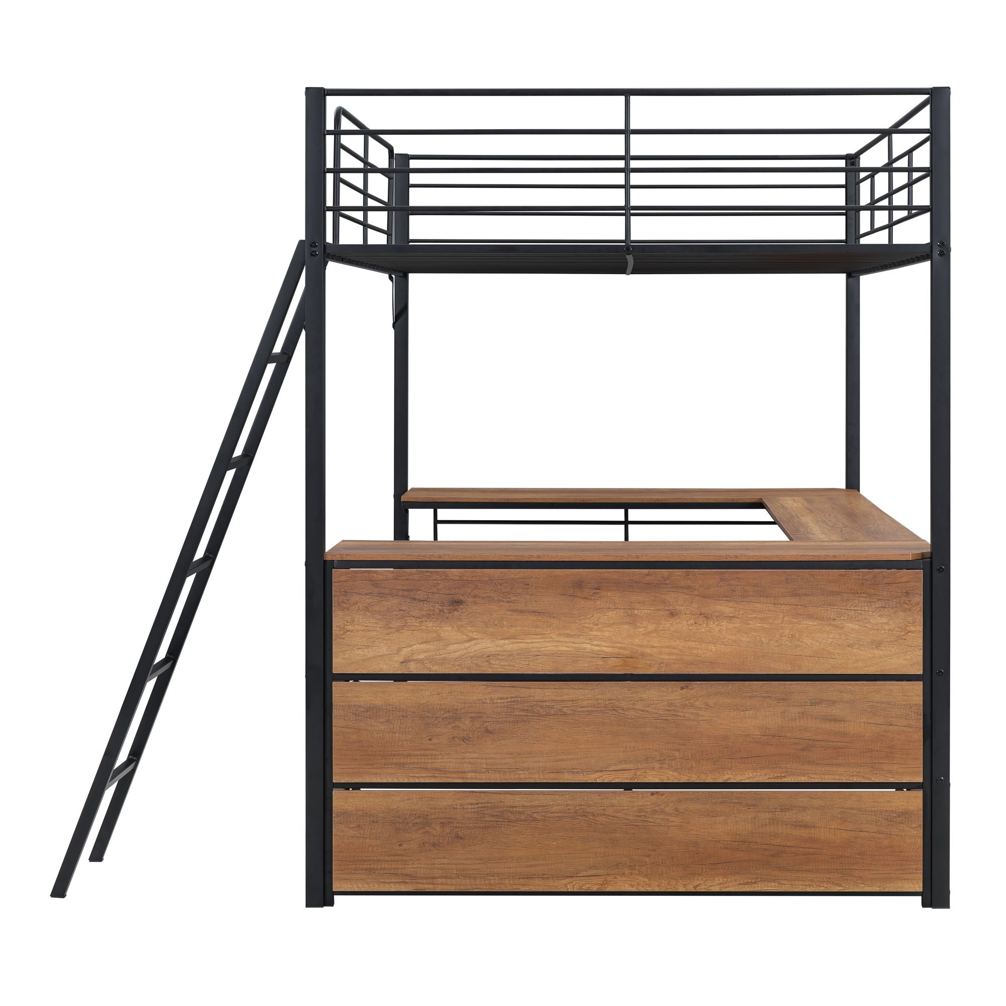Loft Bed & 3 Layers Of Shelves And L-Shaped Desk