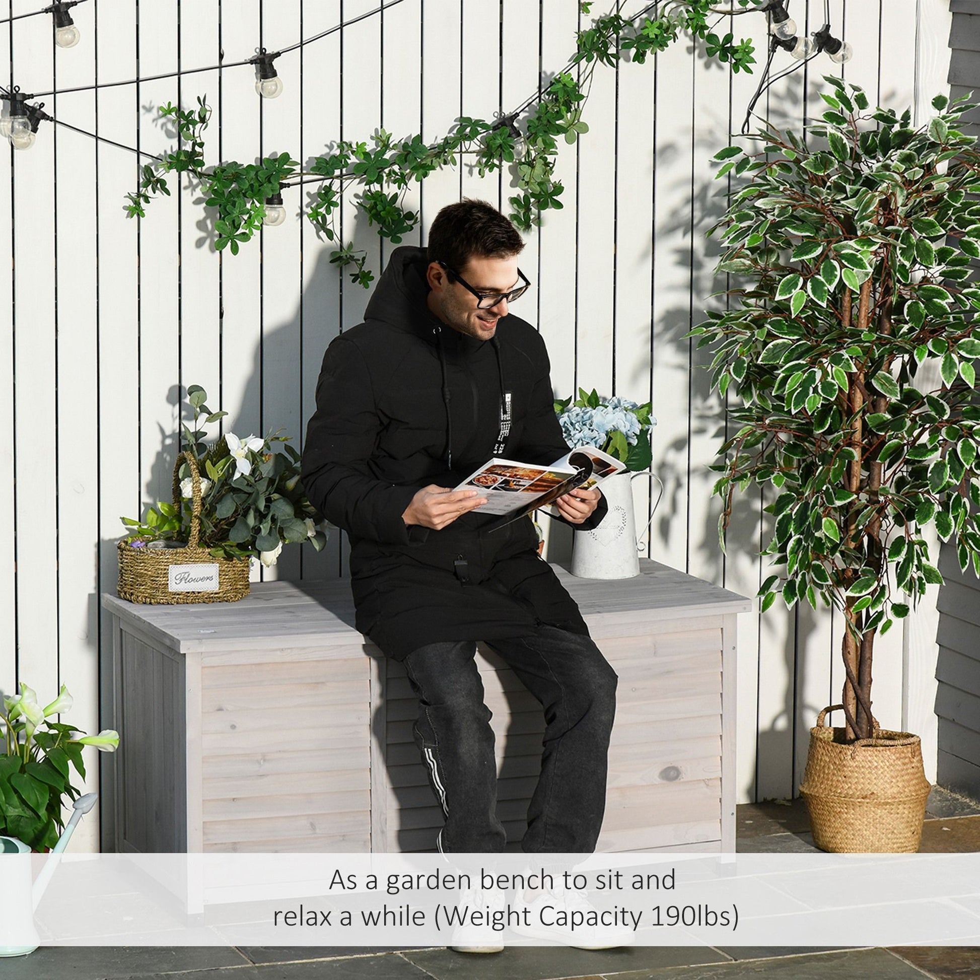 Outsunny - 75 Gallon Wooden Deck Box, Outdoor Storage Container With Aerating Gap & Weather-Fighting Finish - Gray - Best Buy Furniture