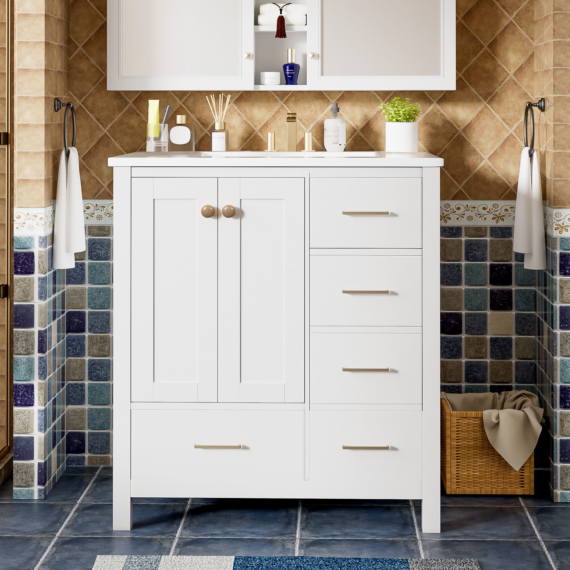 Retro Style Bathroom Vanity With Sink, Storage Cabinet