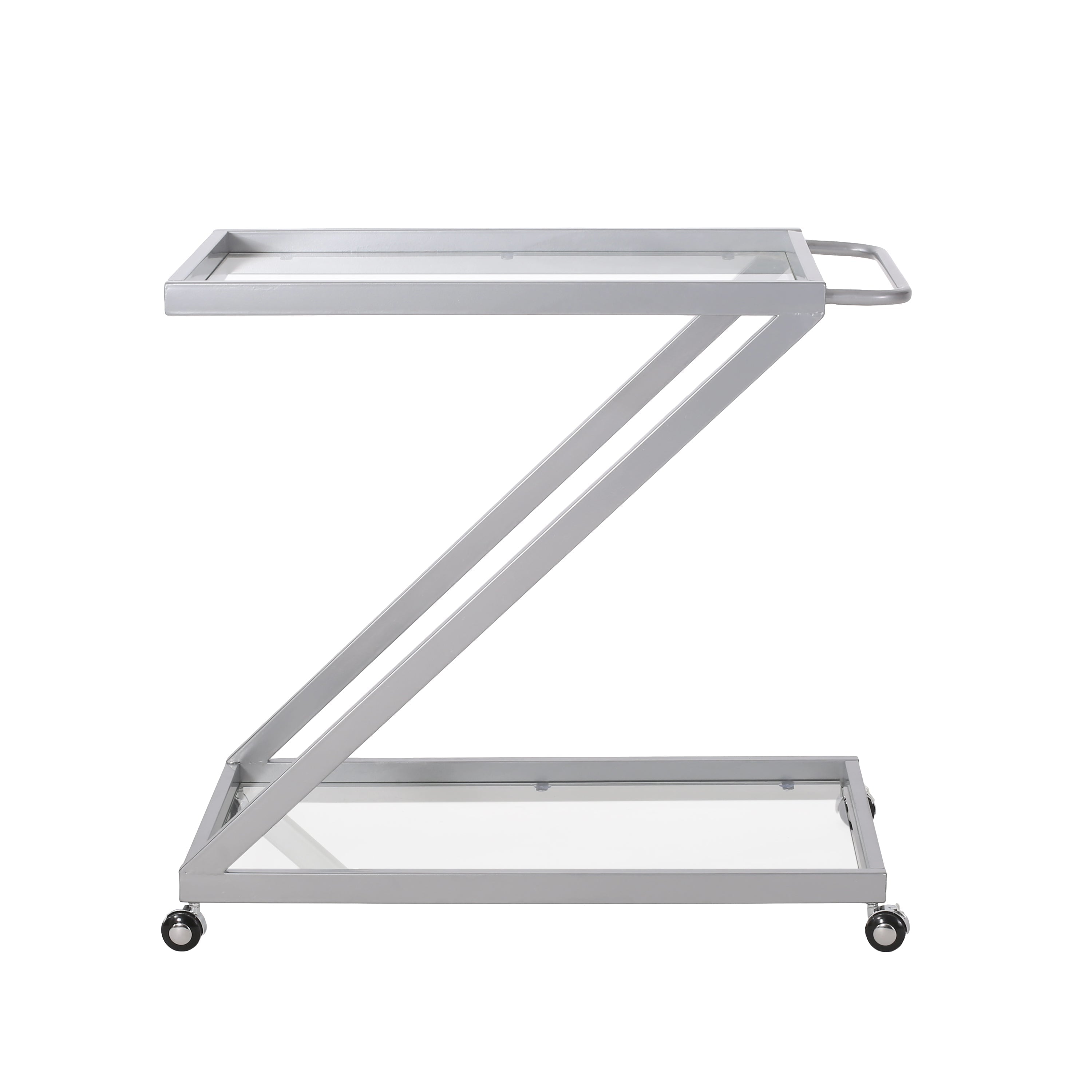 Modern Z-Shaped Bar Cart with Tempered Glass Shelves