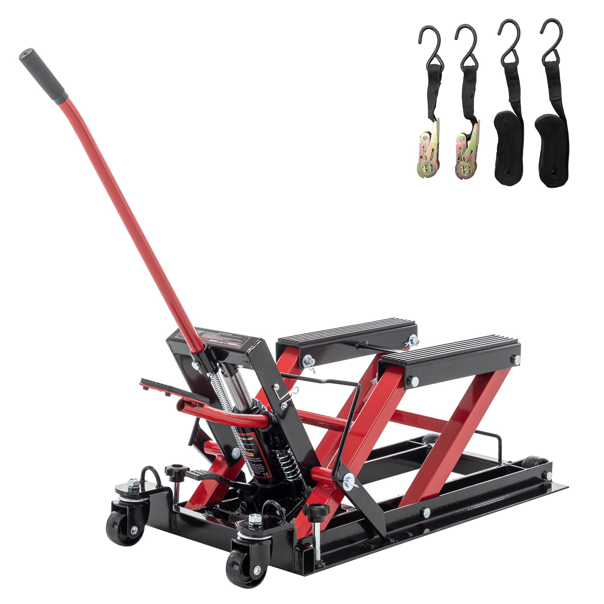 Hydraulic Motorcycle Lift Jack With 1500 Lbs Capacity And Foot-Operated Scissor Lift - Red