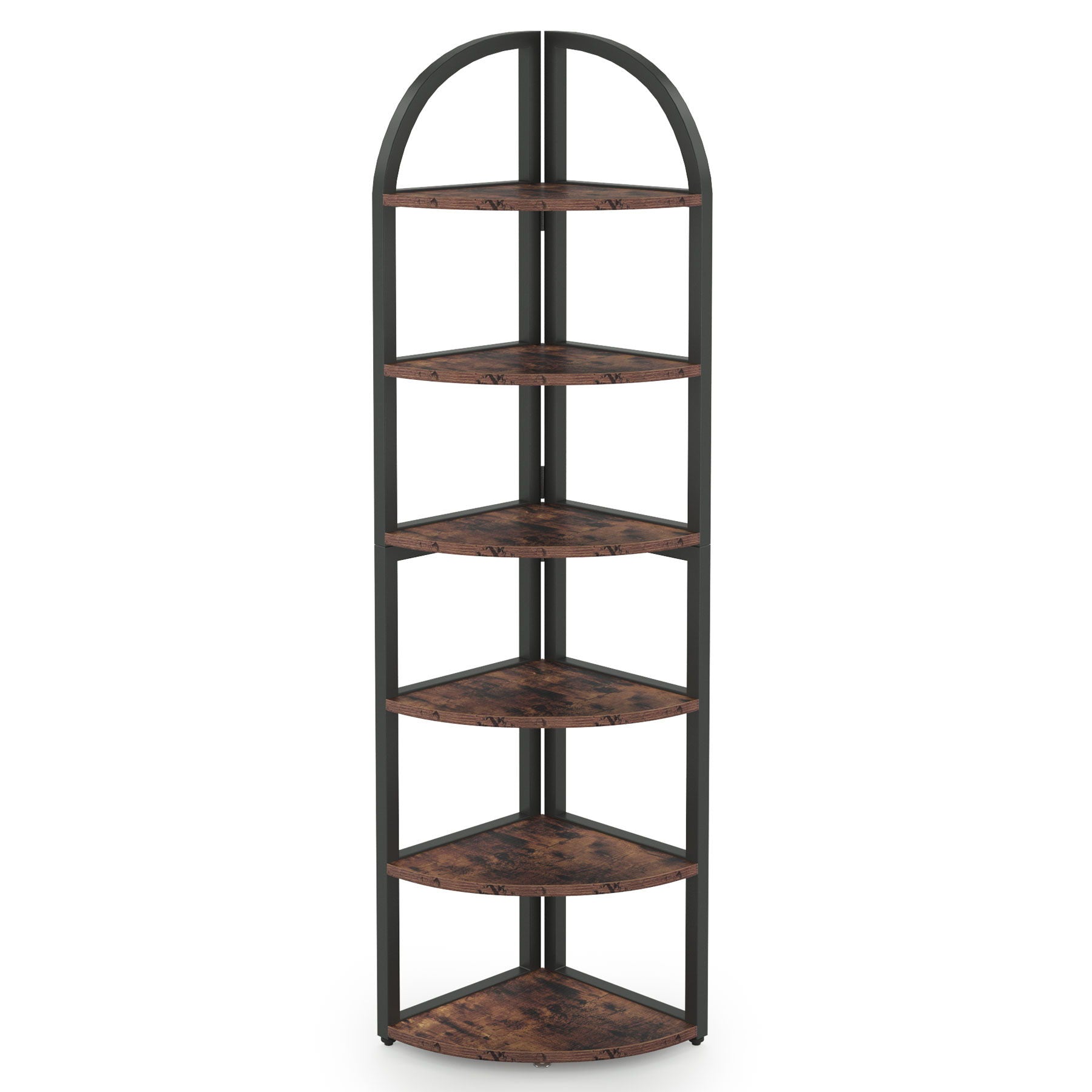 Tall 6 Tier Corner Shelf, Freestanding Bookshelf For Living Room - Rustic Brown