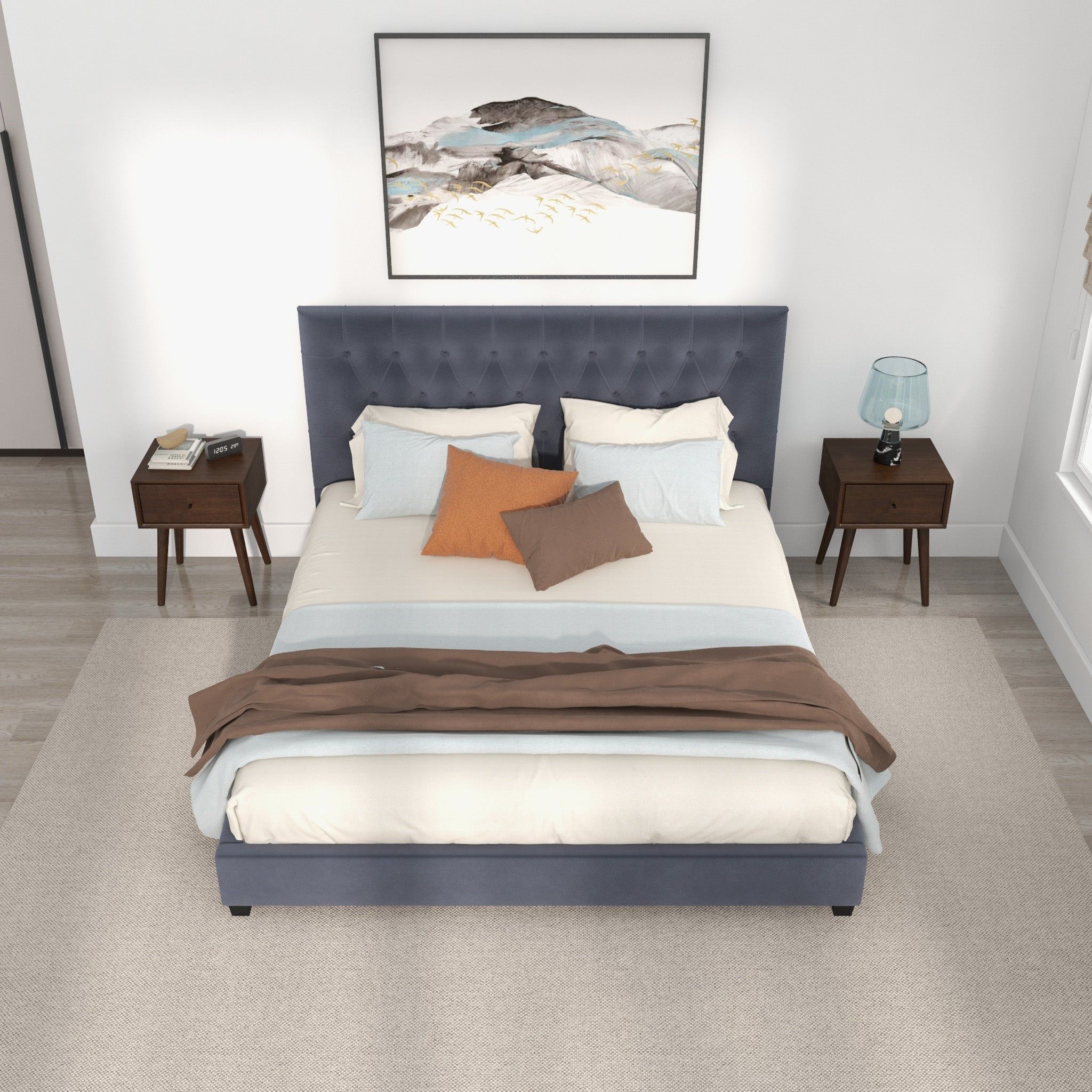 Donald - Mid-Century Modern Upholstered Platform Bed
