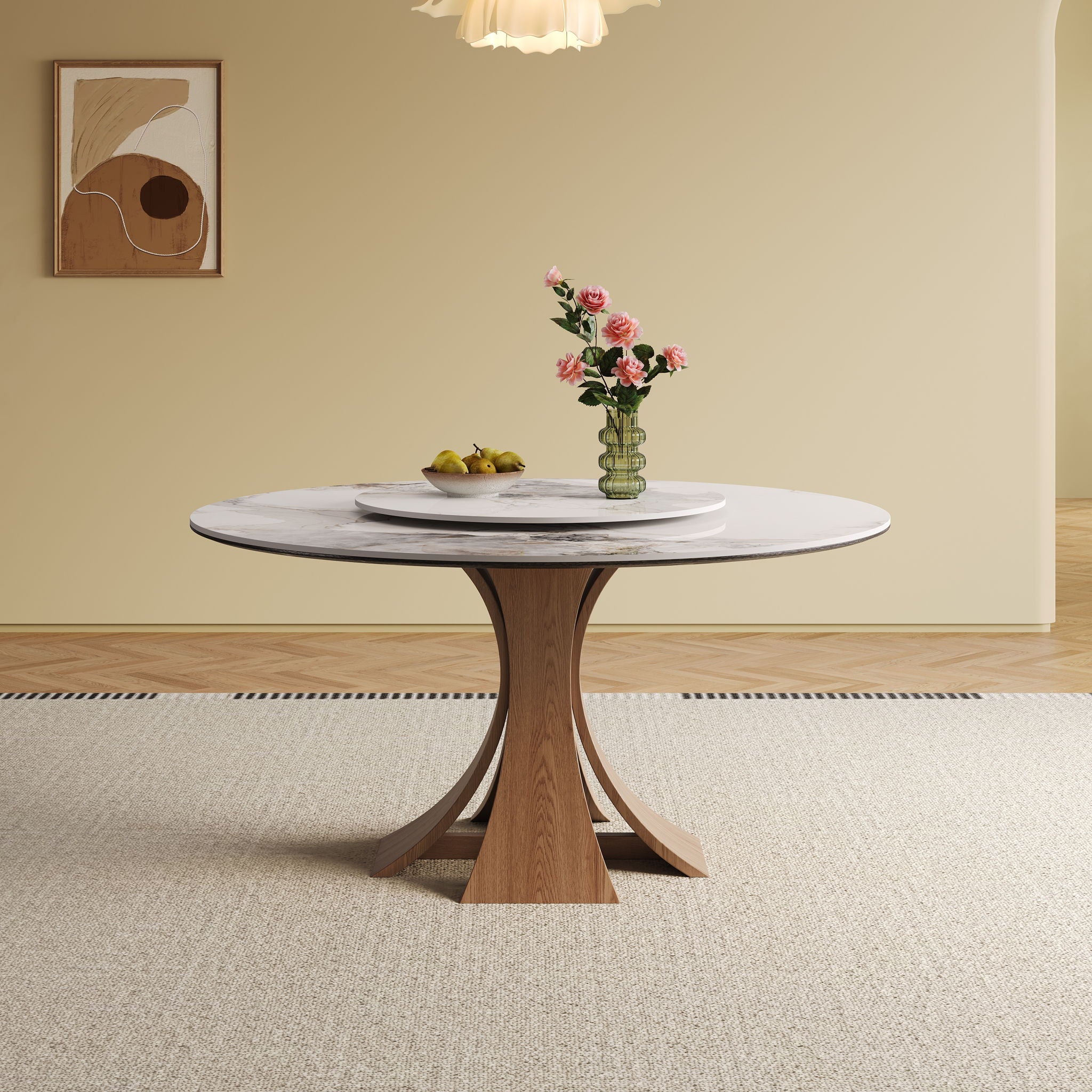 Dining Table Set With Round Turntable, Seats 6 - 8 - White