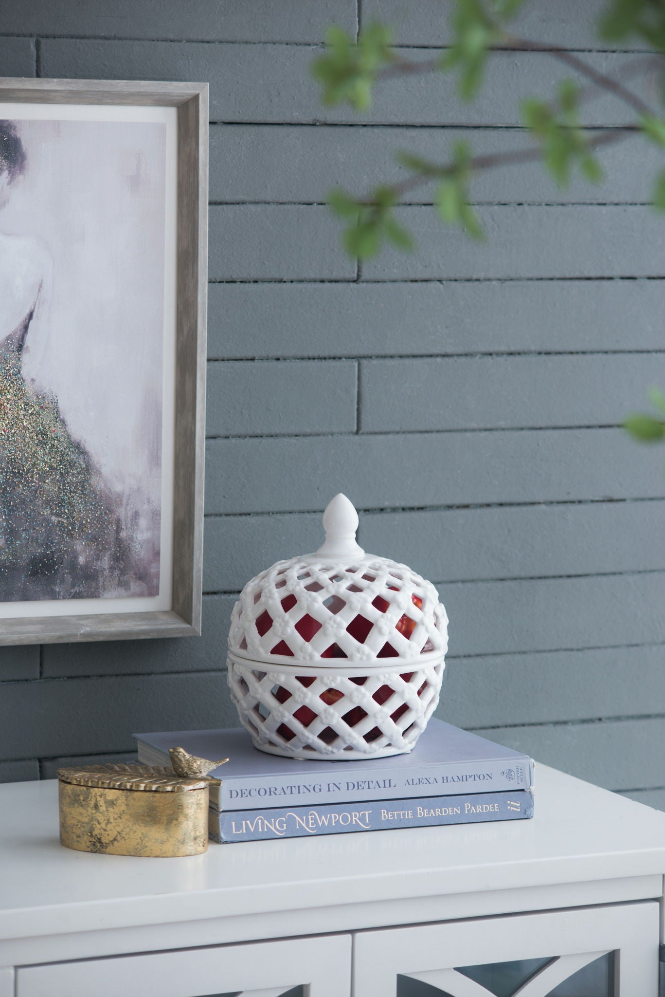 Ceramic Lidded Jar With Lattice Design - White - Best Buy Furniture