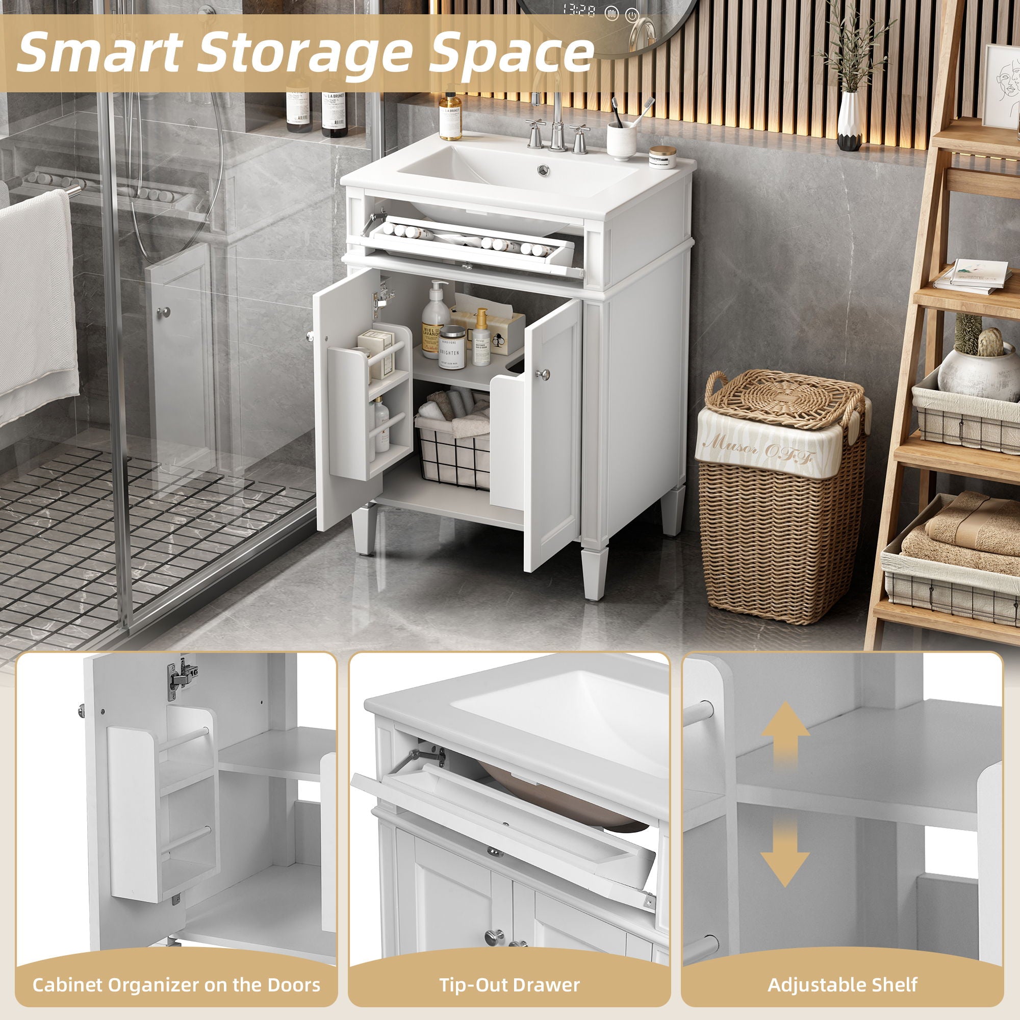 Bathroom Vanity With 2 Doors And Tip Out Drawer, Soft Closing Hinges