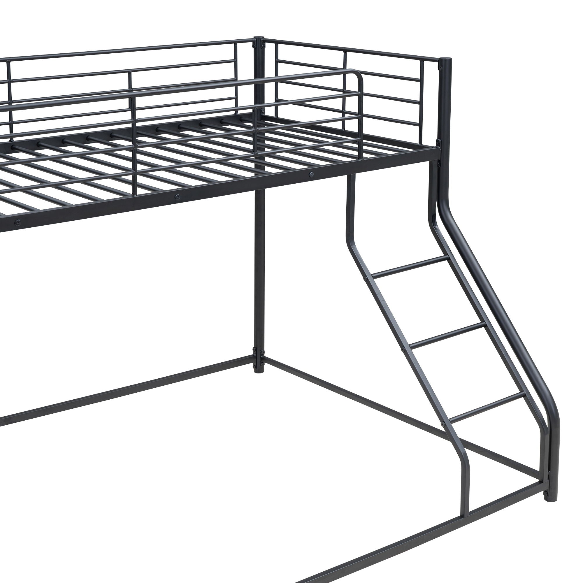 Metal Floor Bunk Bed With Sloped Ladder, Space Saving Design