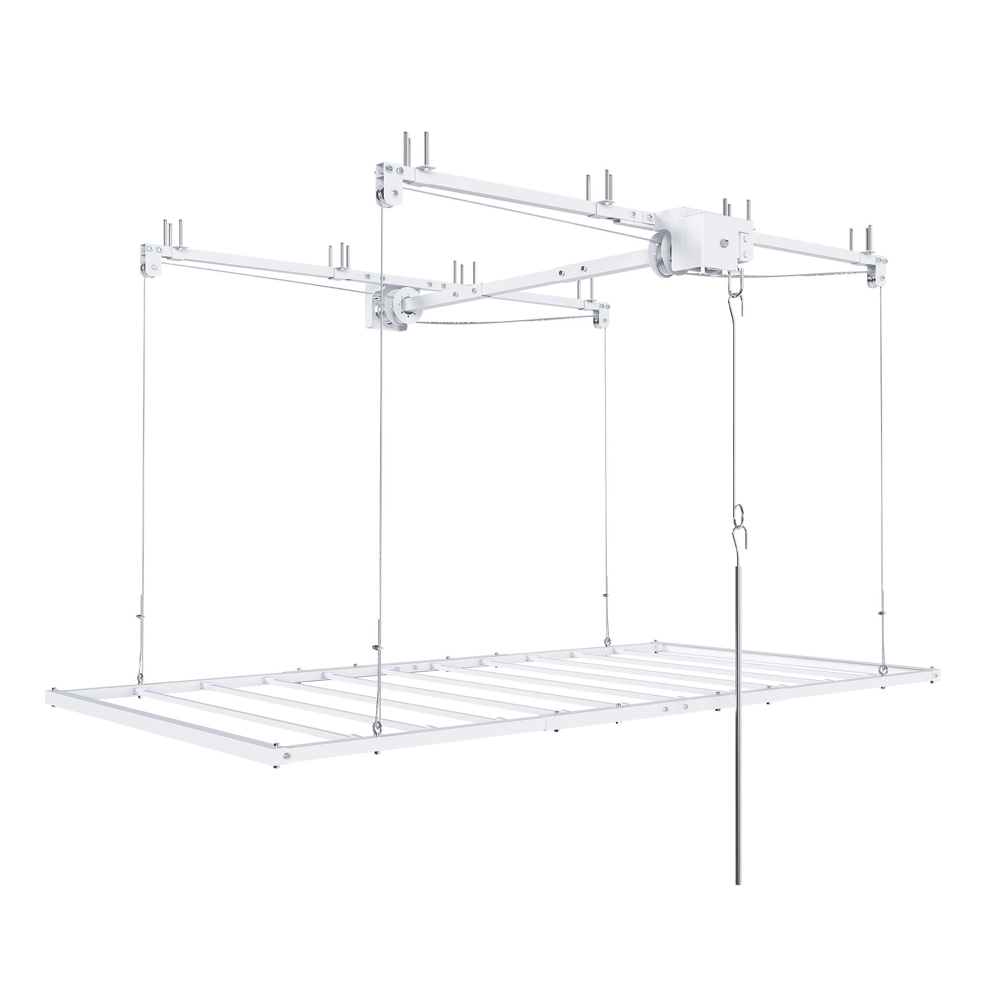 Overhead Garage Storage Rack 3 X 6 Ft For High Ceilings, With Safety Lock - White