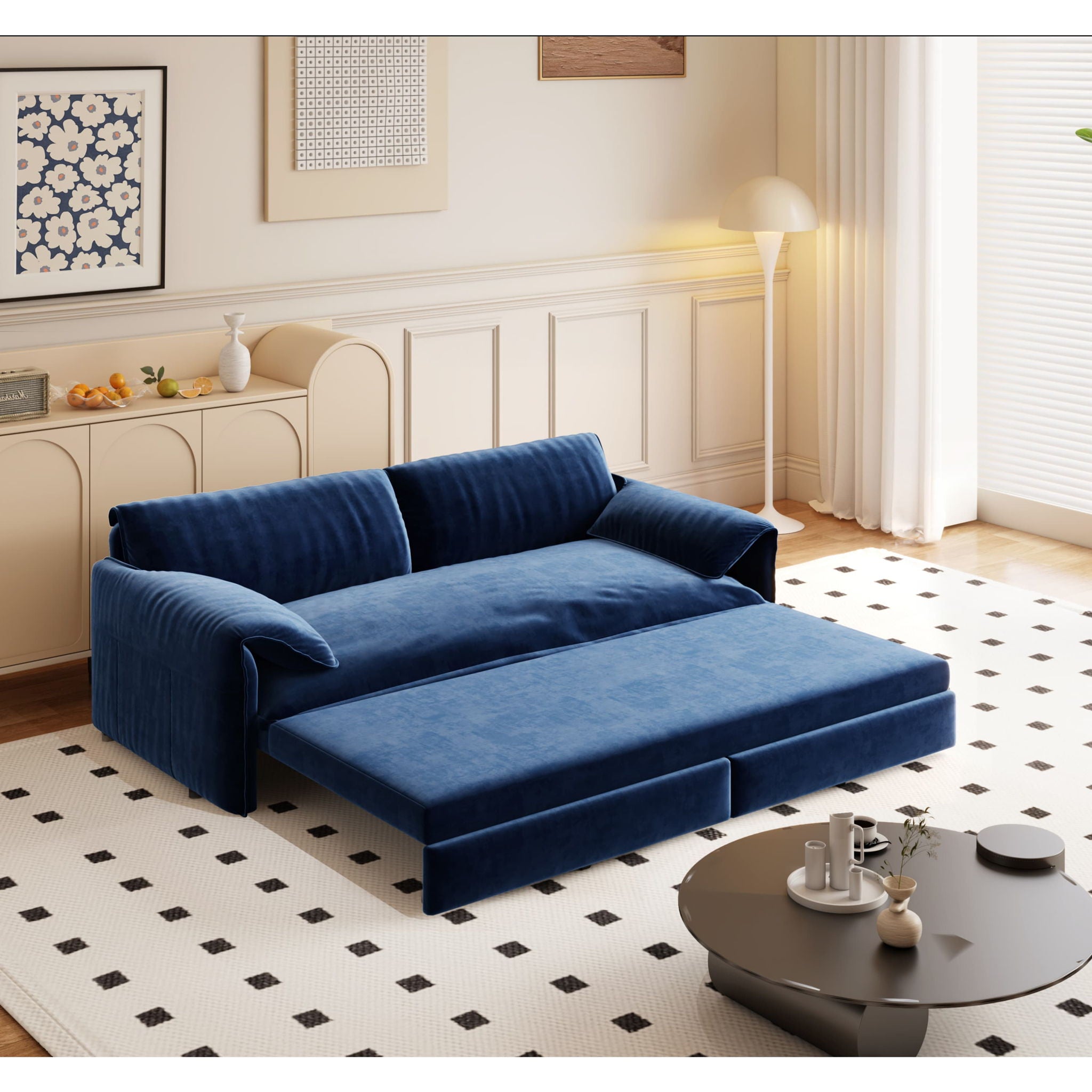 Queen Pull Out 3 In 1 Convertible Sleeper Sofa With Side Storage
