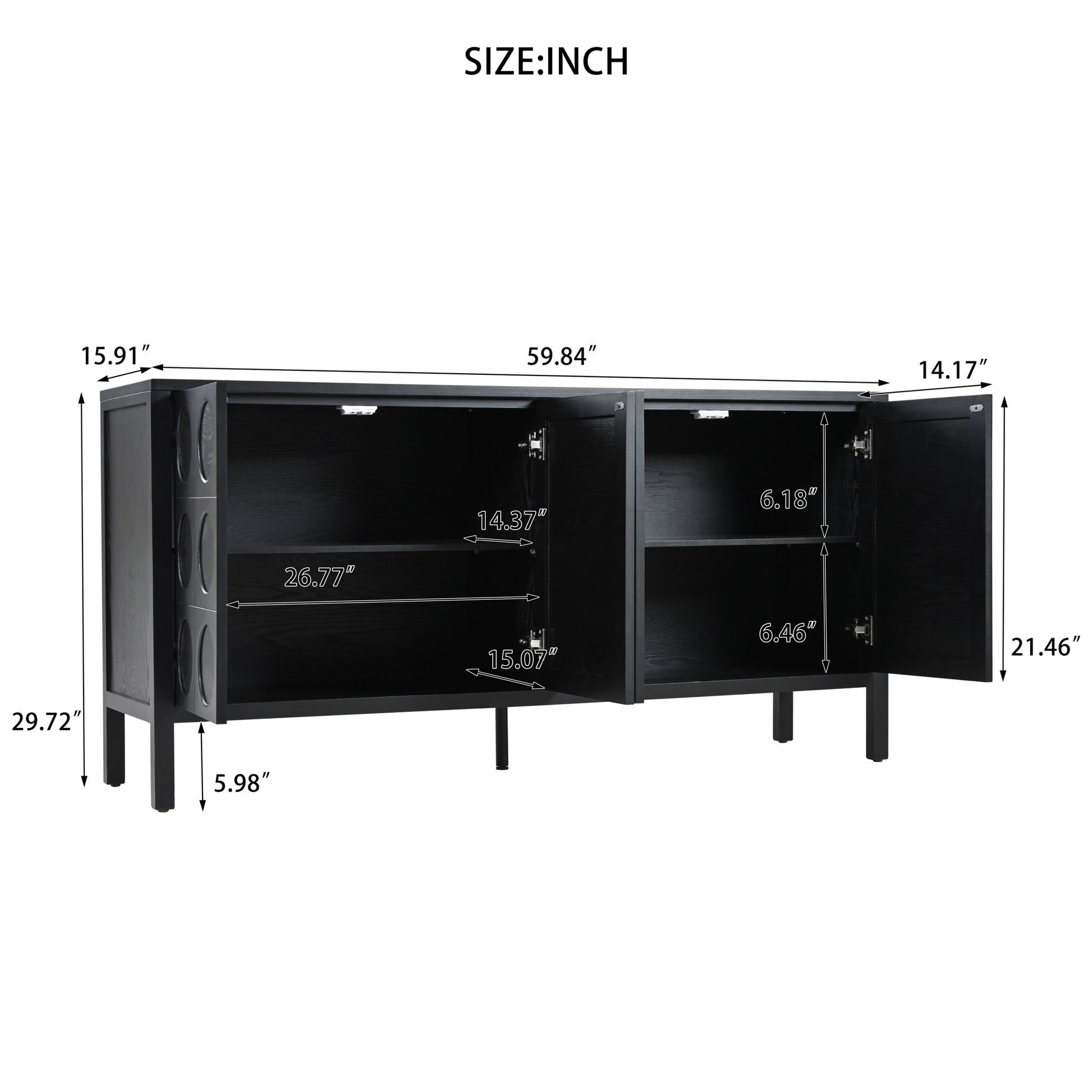 Stylish Storage Cabinet Sideboard With Unique Geometric Circle Door Design - Black - Best Buy Furniture