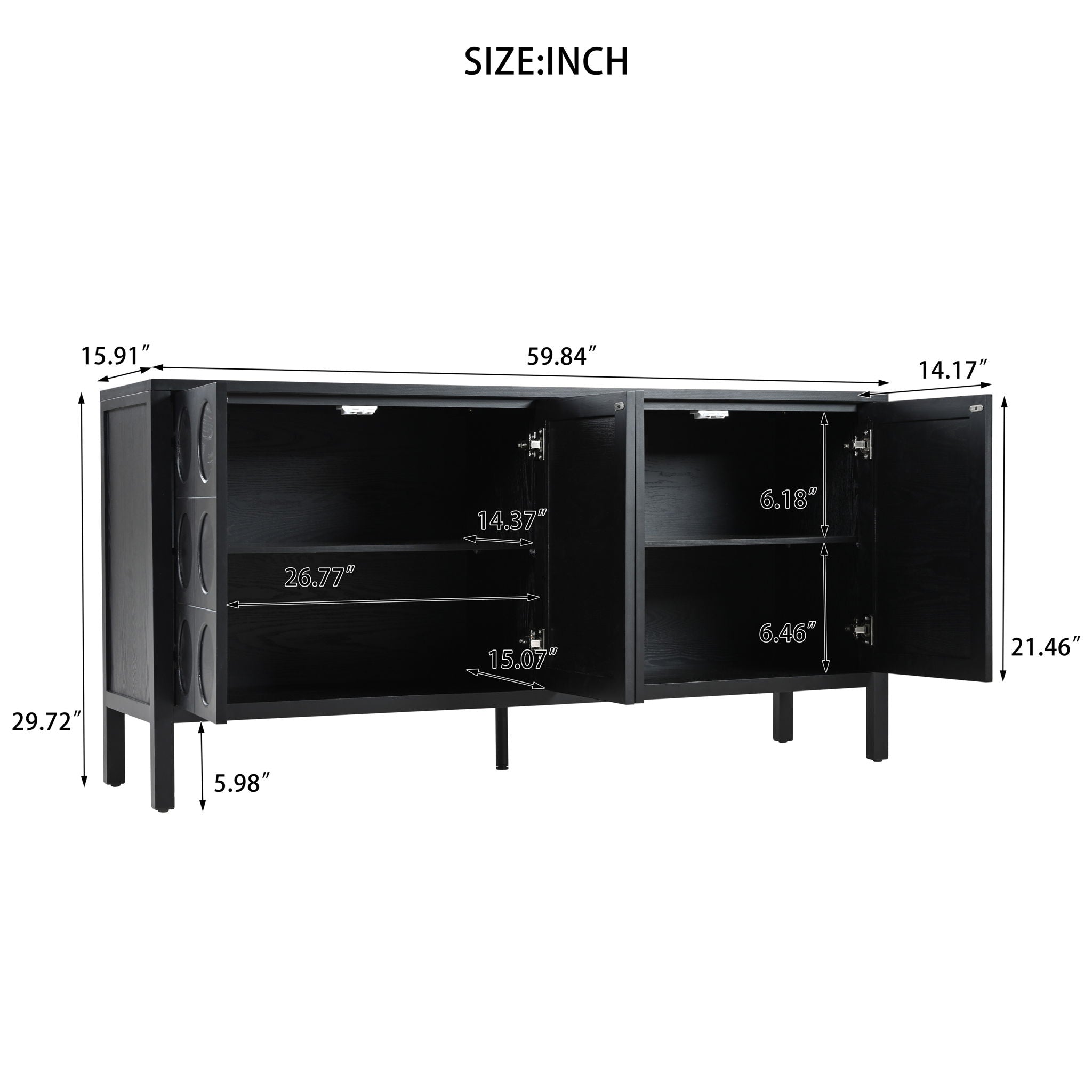 Stylish Storage Cabinet Sideboard With Unique Geometric Circle Door Design - Black - Best Buy Furniture