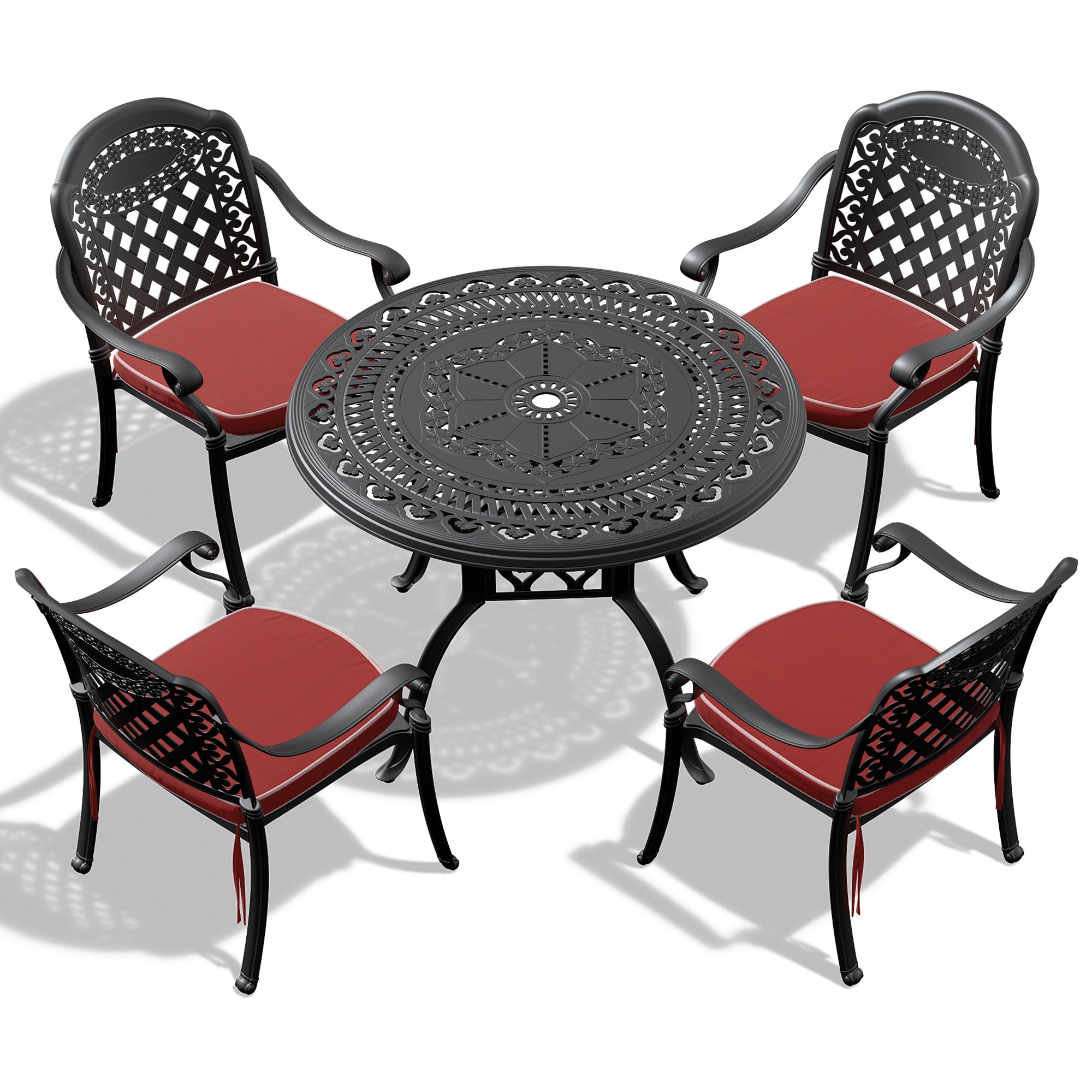 5-piece set of cast aluminum patio furniture with  cushions