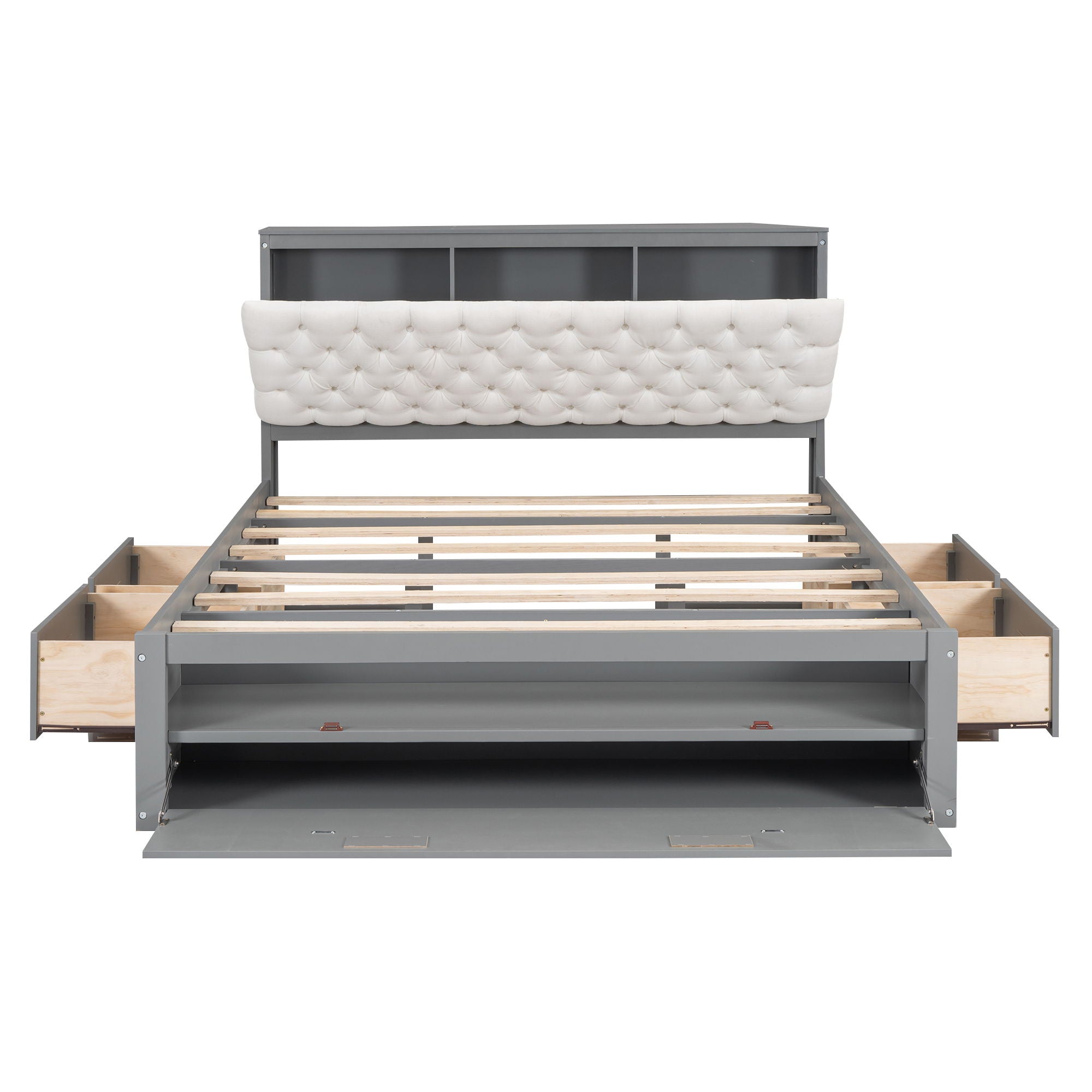 Platform Bed With Storage Headboard, Shoe Rack And 4 Drawers