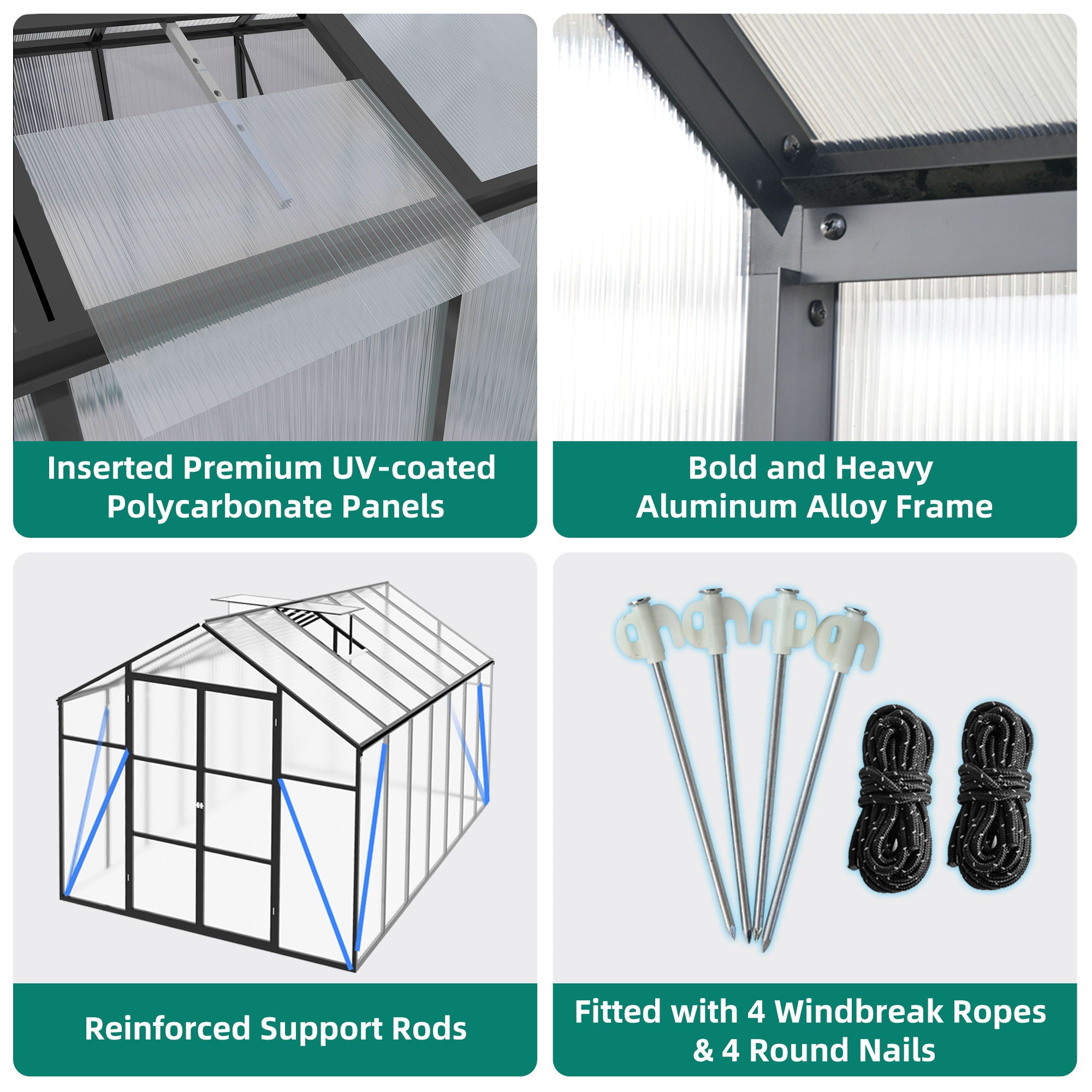Gain Height Windproof Greenhouse All Season Outdoor Garden Shelter