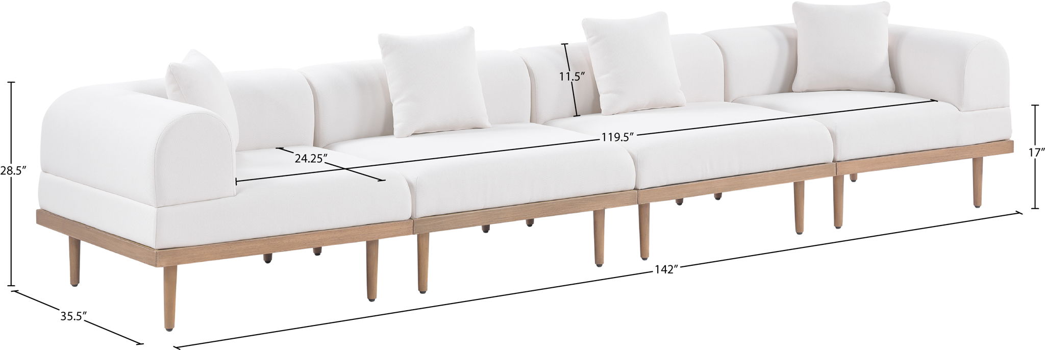 Laguna - 4 Piece Resilient Water Resistant Fabric 142" Upholstered Outdoor Patio Modular Sofa - Best Buy Furniture