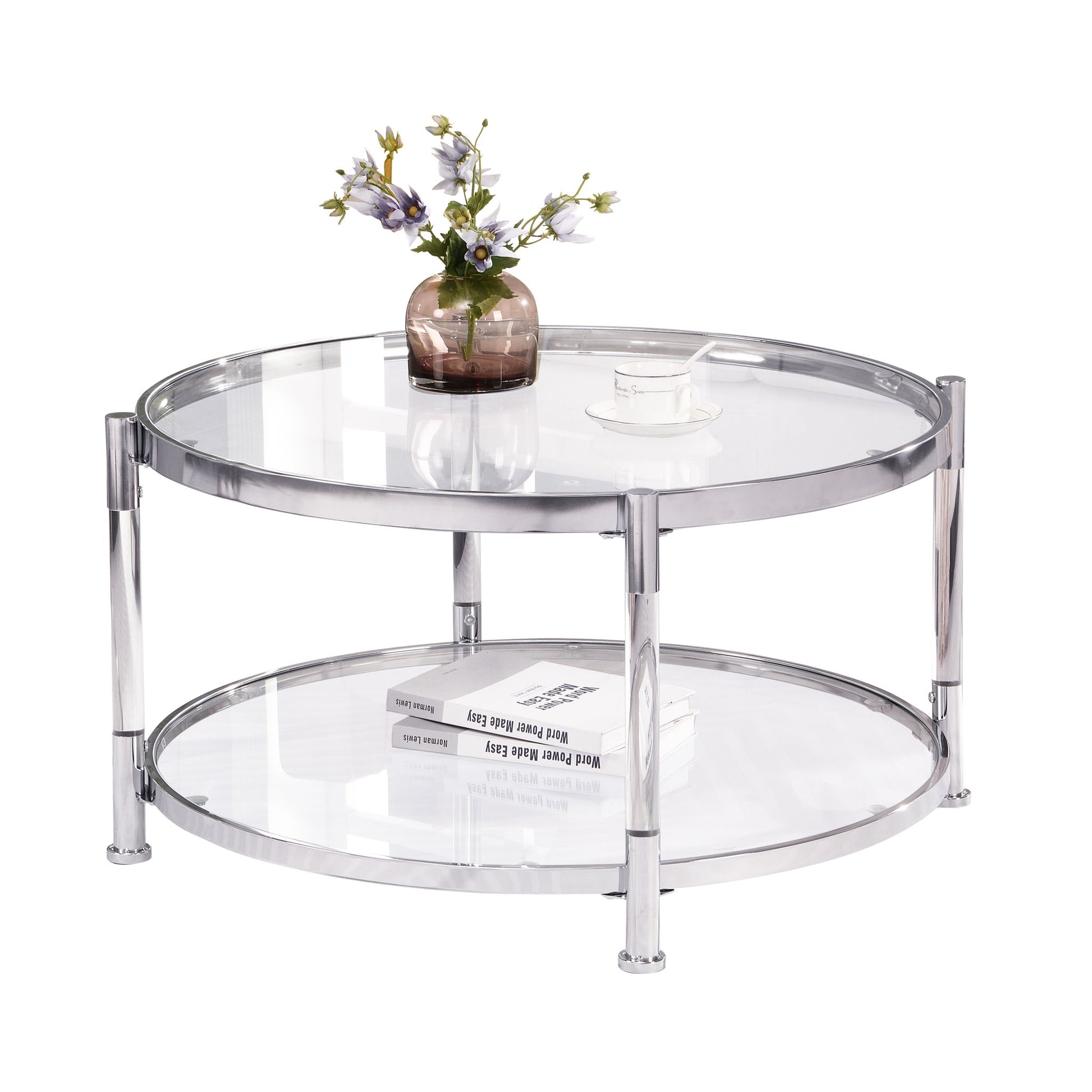 Contemporary Acrylic, Coffee Table, Round Tempered Glass Coffee Table - Chrome / Silver - Best Buy Furniture