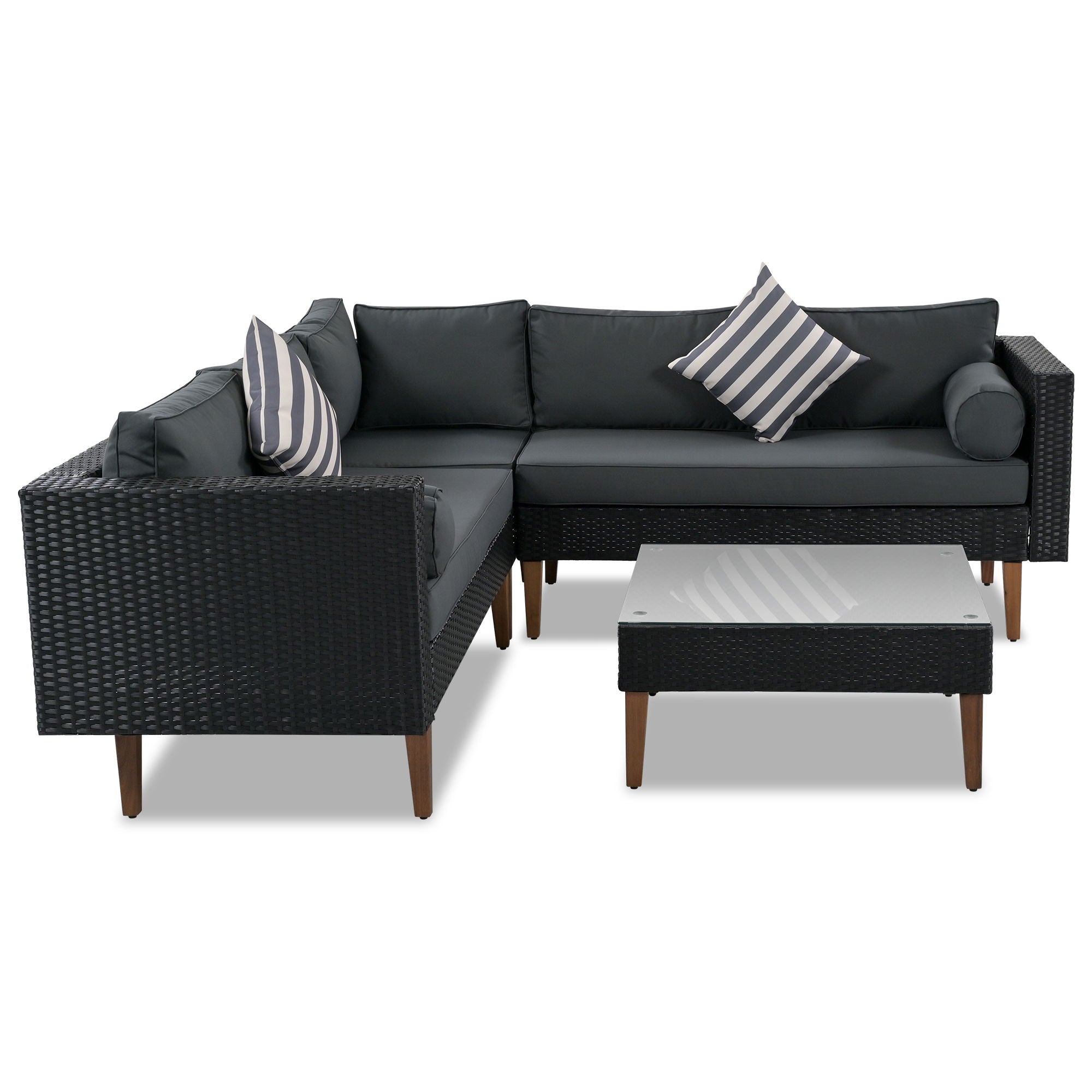 4 Pieces Outdoor Wicker L-Shape Sofa Set