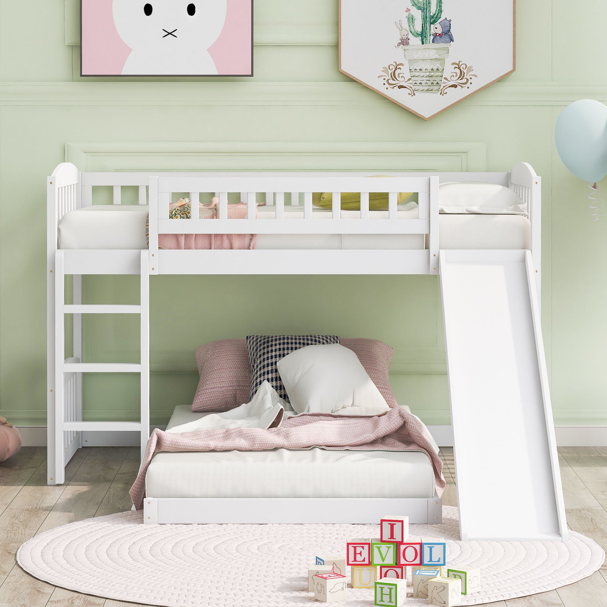 Functional Bunk Bed With Convertible Ladder And Slide