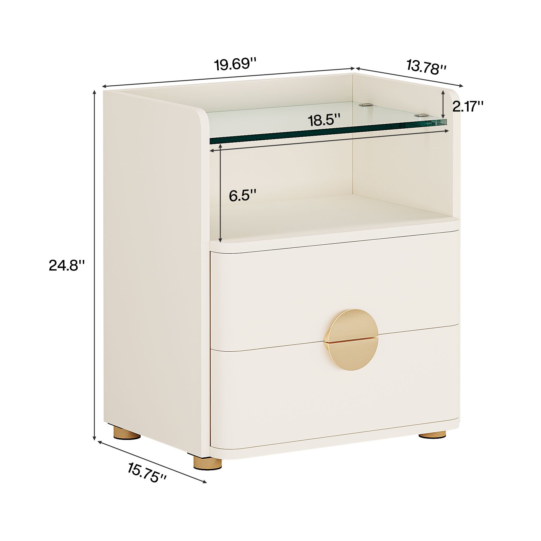 2 Drawer Nightstand With Open Shelf, Bedside Table - Beige