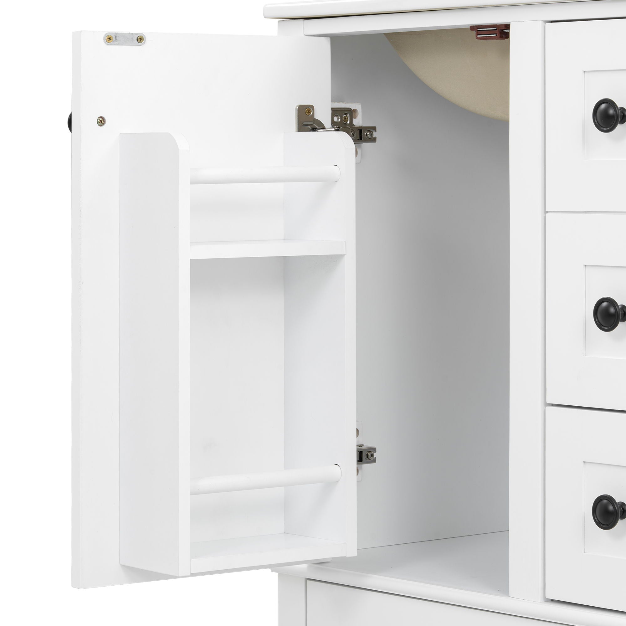 Bathroom Vanity With Integrated Basin, Soft Close Drawers, Door Mounted Double Layer Shelf